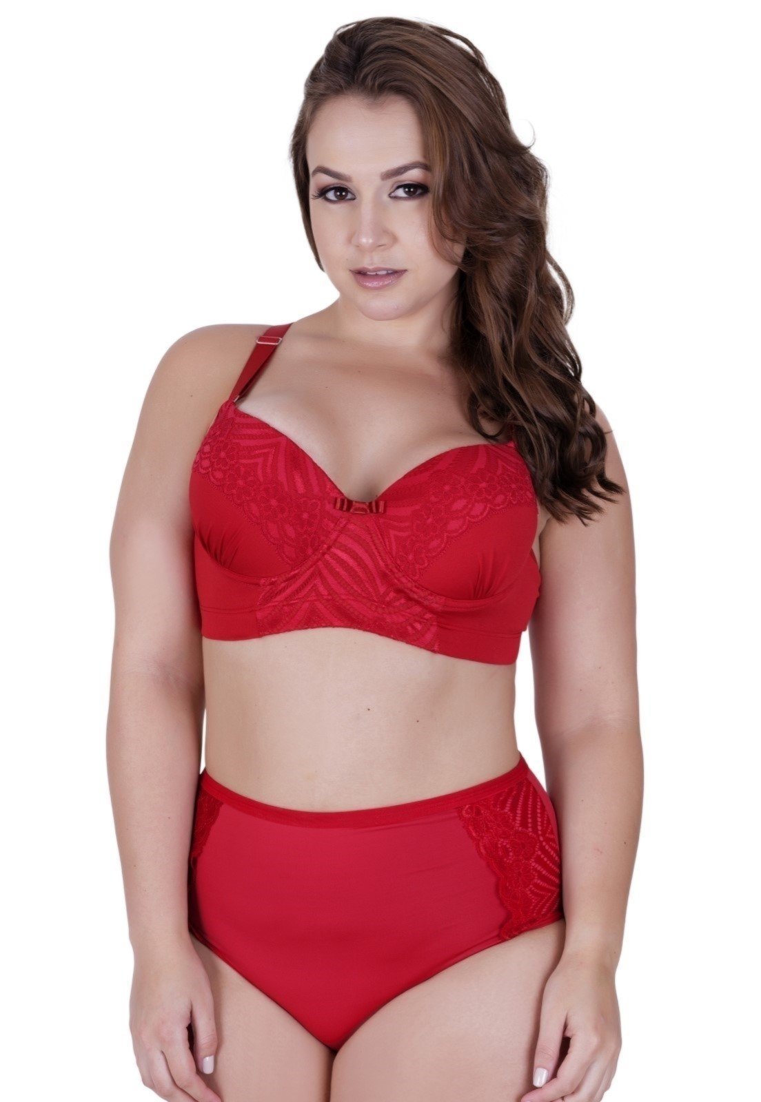 Conjunto de Lingerie Plus Size Sutiã Reforçado Calcinha Cós Alto Terra e Mar – CJ CAROLINA Vermelho