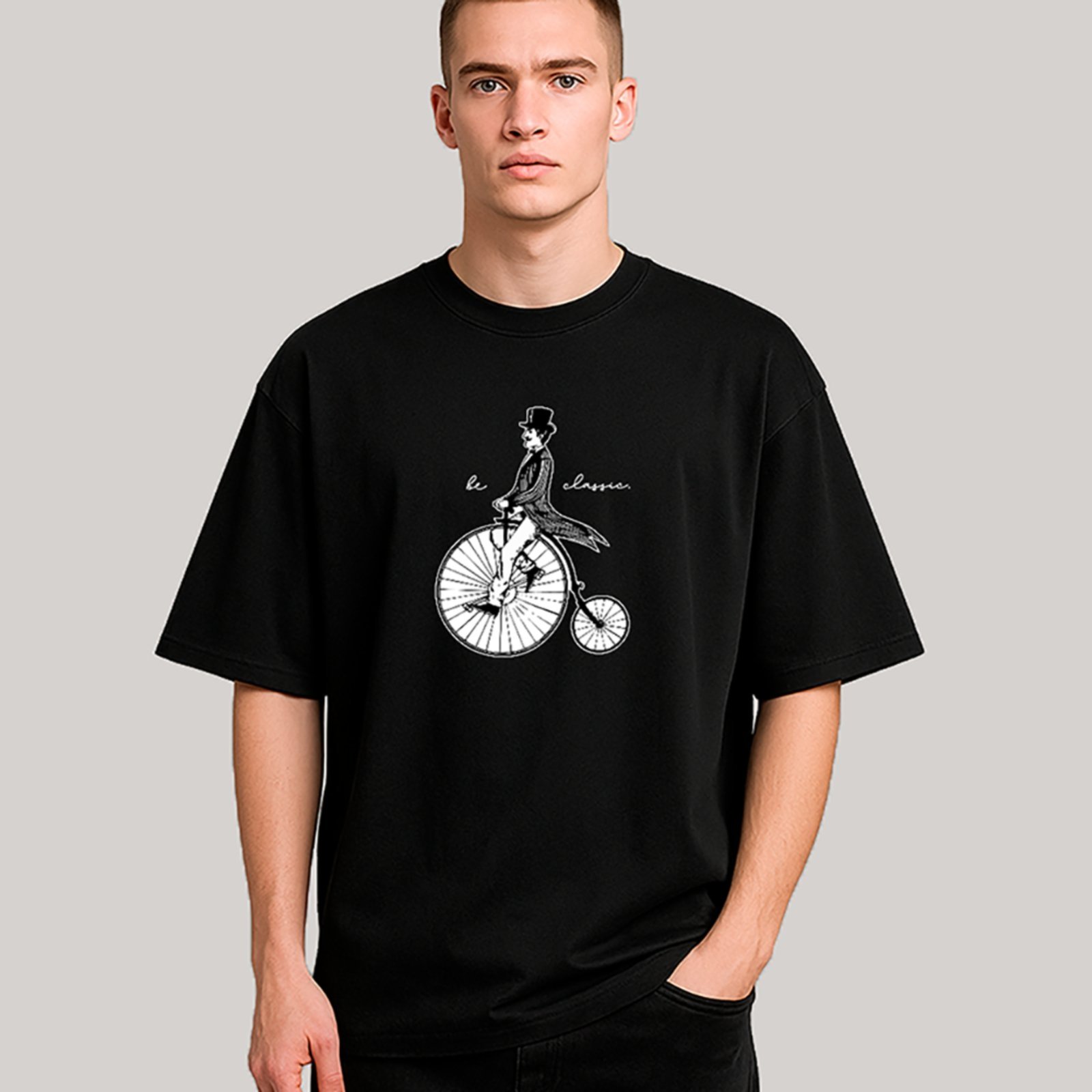 Camiseta Ousy Unissex Streetwear Le Chapeau Vintage Bicycle Oversized Preto