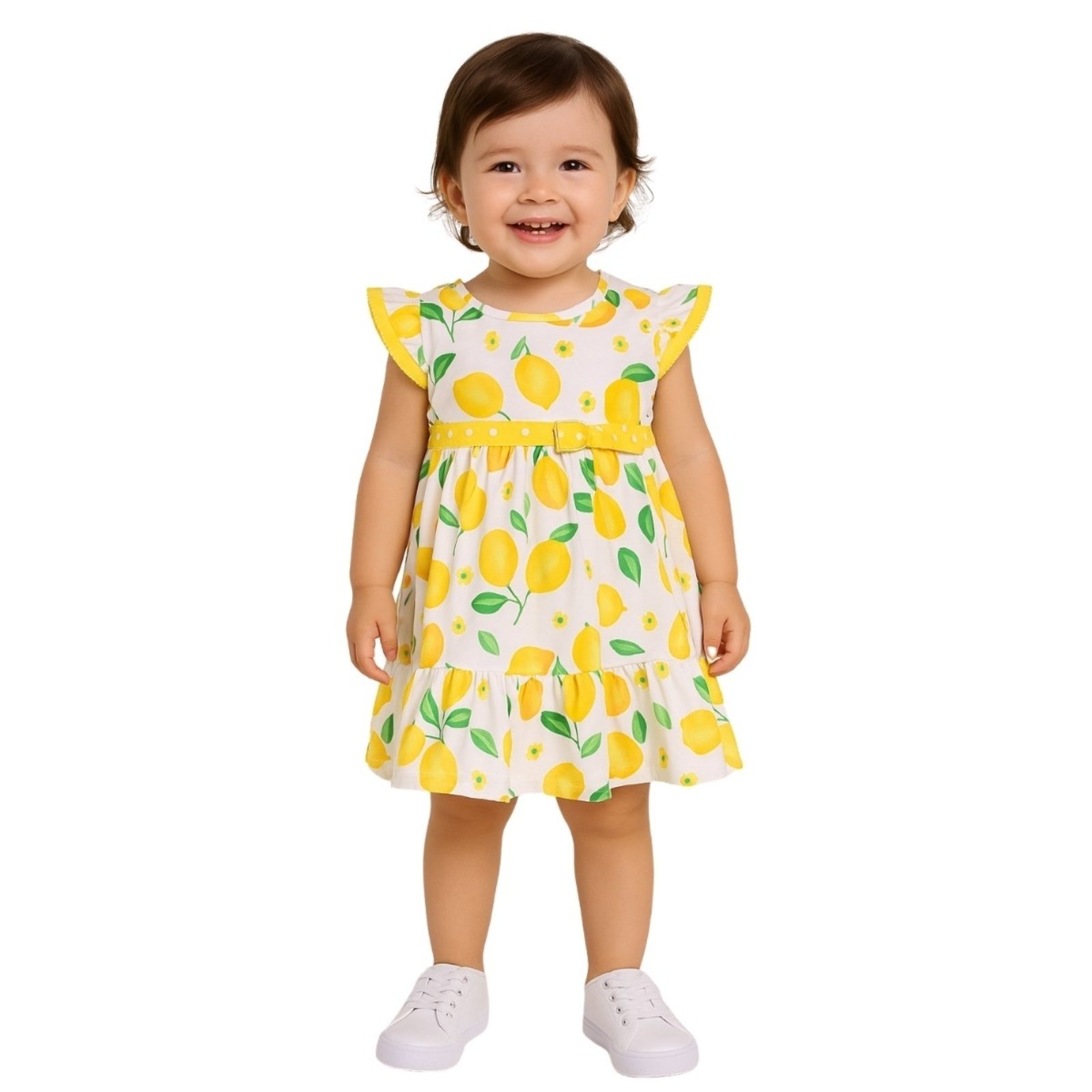 Vista 2 Infantil - Vestido Kyly Manga Curta Limões branco Kyly branco