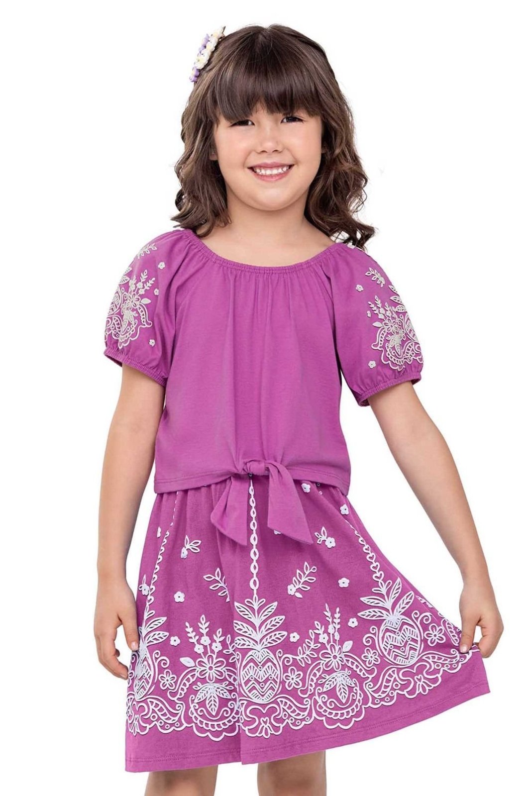 Infantil - Conjunto Menina Cantarim em Puff Elian Rosa