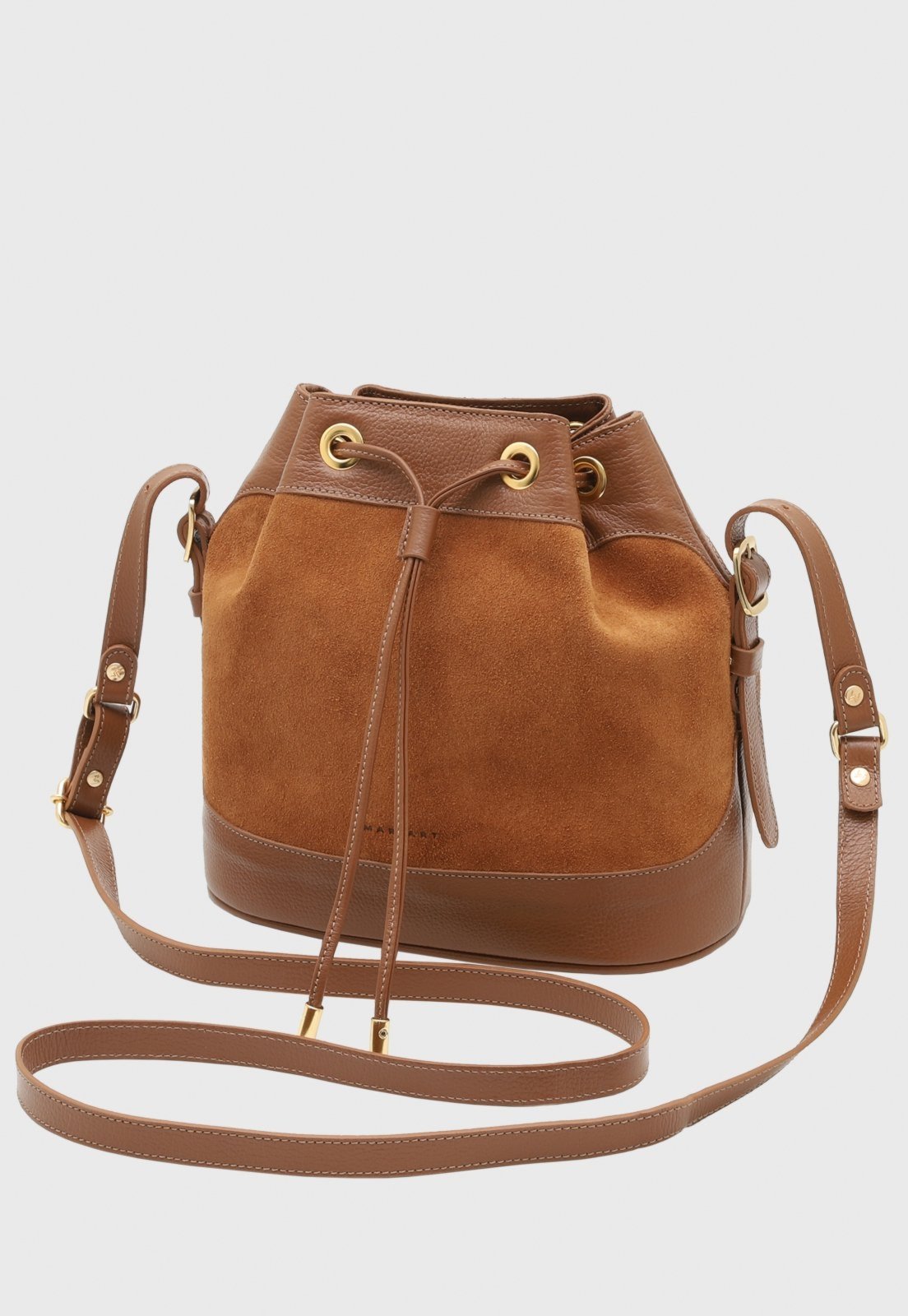 Bolsa Bucket Transversal Couro Mariart Chia Camel Suede