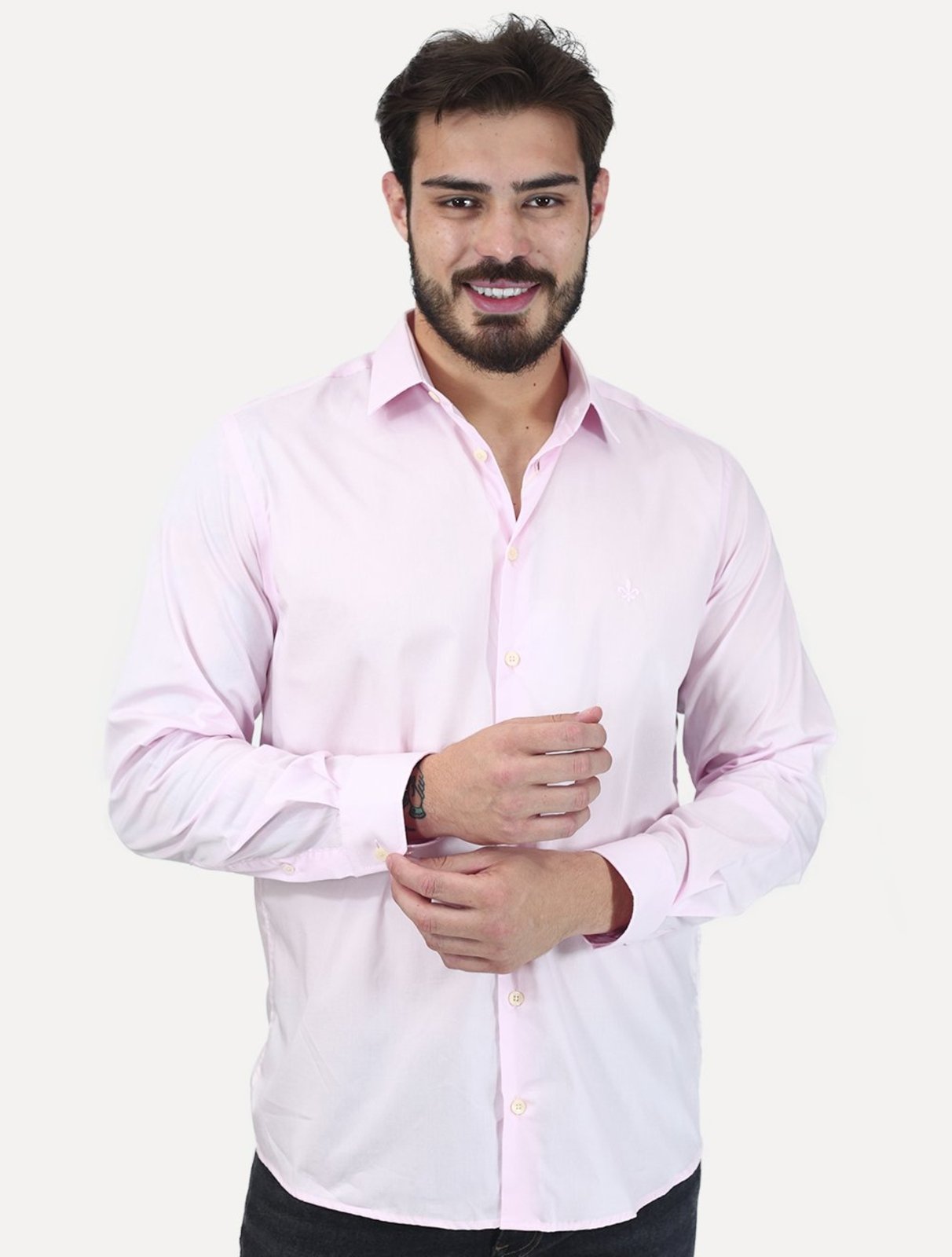 Camisa Dudalina Masculina Slim Superfine Cotton Tricoline Lisa Stretch Rosa Claro