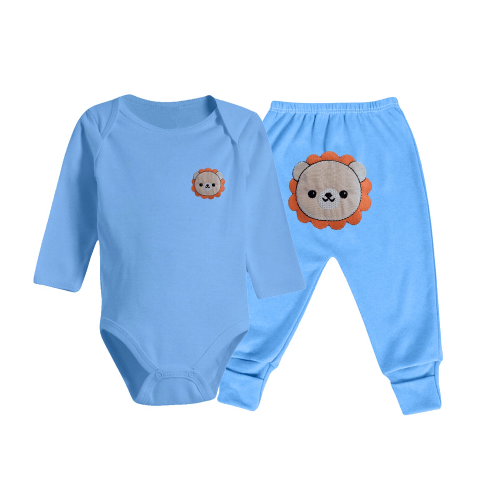 Infantil - Kit Conjunto 2 Peças Body Longo e Mijão Bumbum Bordado Azul