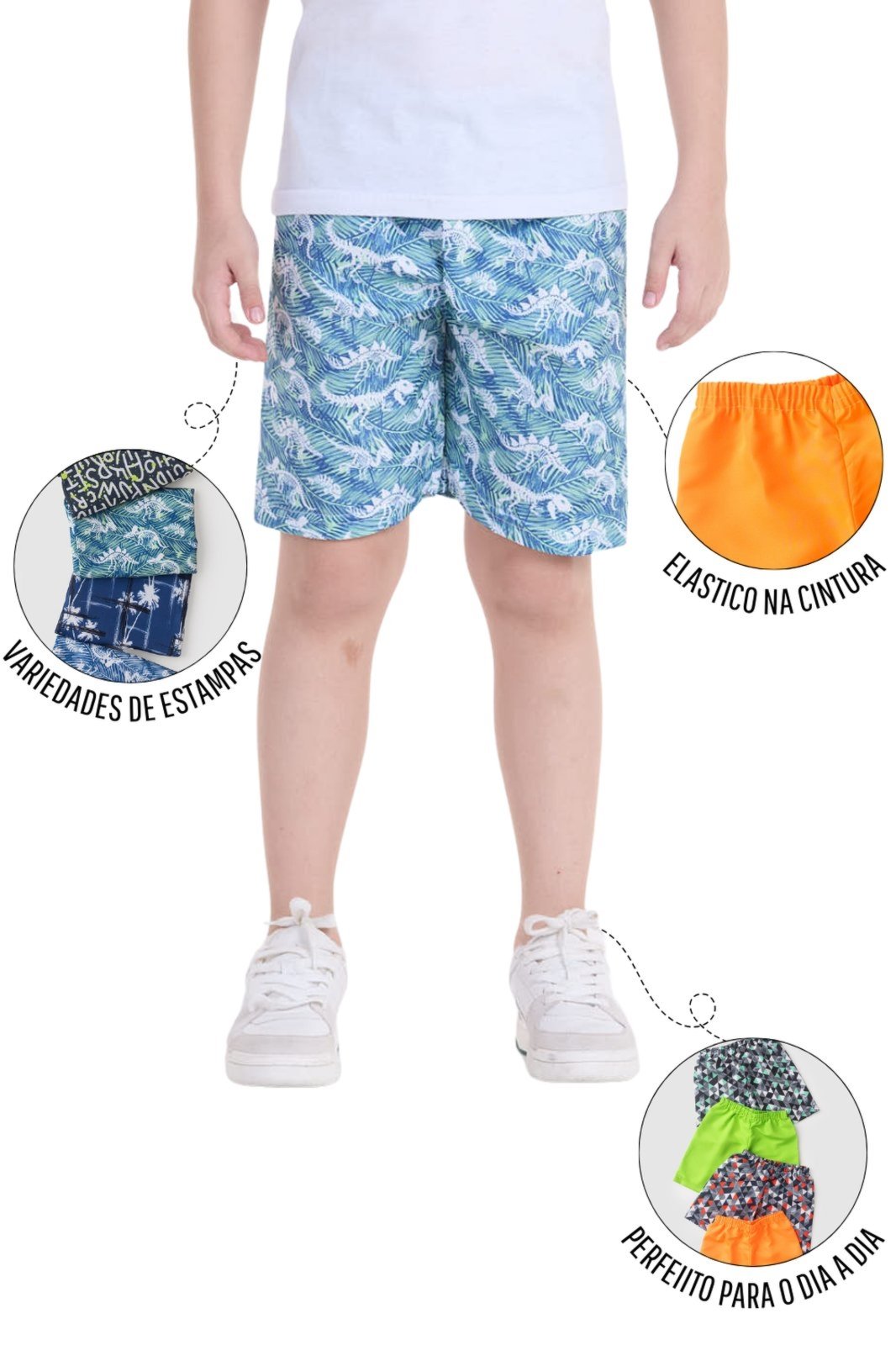 Vista 3 Infantil - Kit Sortido 5 Bermudas Estampadas - Tamanho 2 ao 12 VIDA COSTEIRA multicolorido VIDA COSTEIRA multicolorido