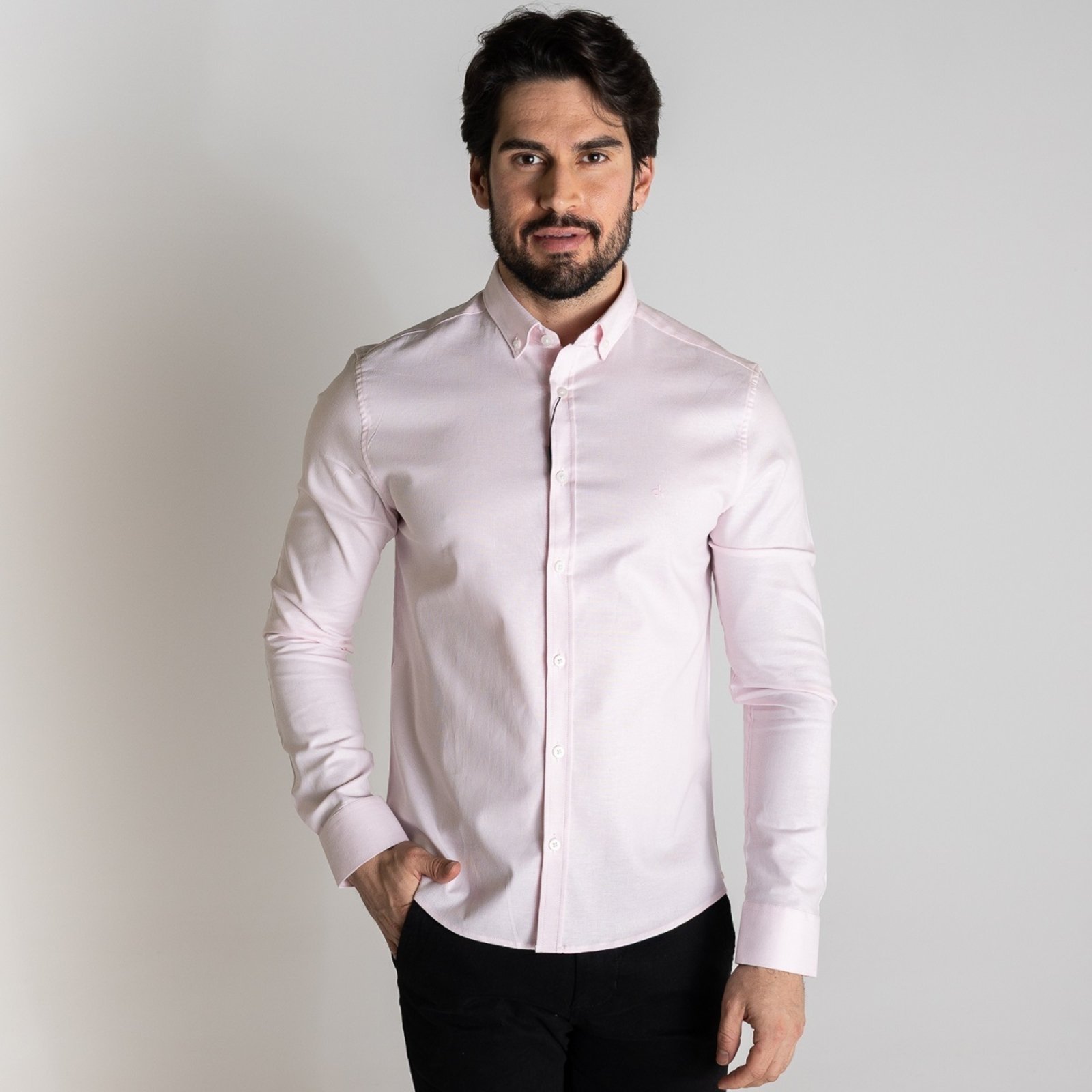Camisa Calvin Klein Oxford Rosa Claro