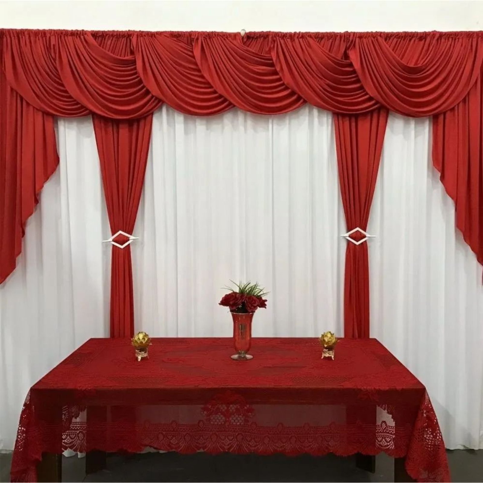 Cortina Sedução para Varão em Malha 4,00m x 2,60m Sala Quarto - Vermelha - 100% Poliéster