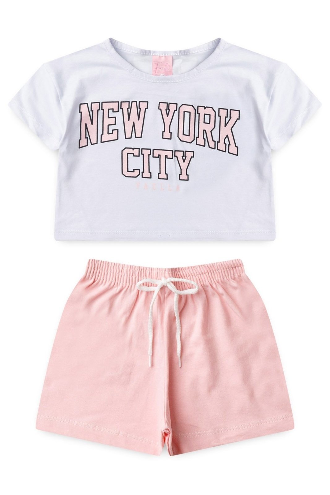 Infantil – Conjunto Cropped Verão Feminino New York Branco – Mega