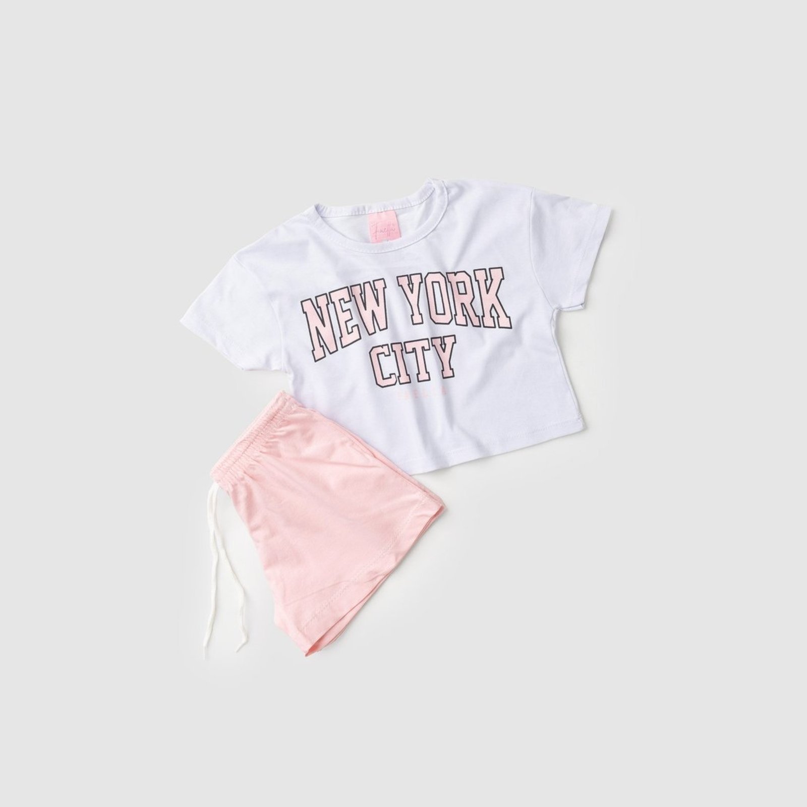Vista 3 Infantil - Conjunto Cropped Verão Feminino New York Branco - Mega Mega Kids unico Mega Kids unico