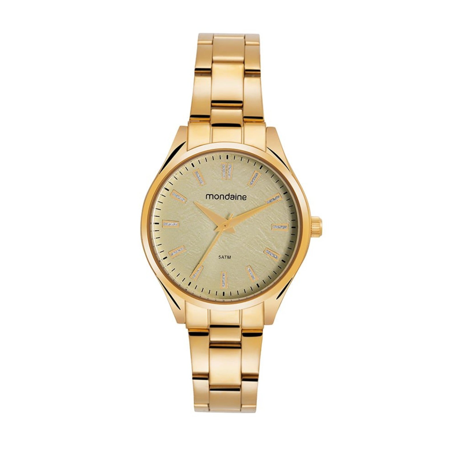 Relógio Mondaine Feminino Marcações Cristais Dourado Mondaine