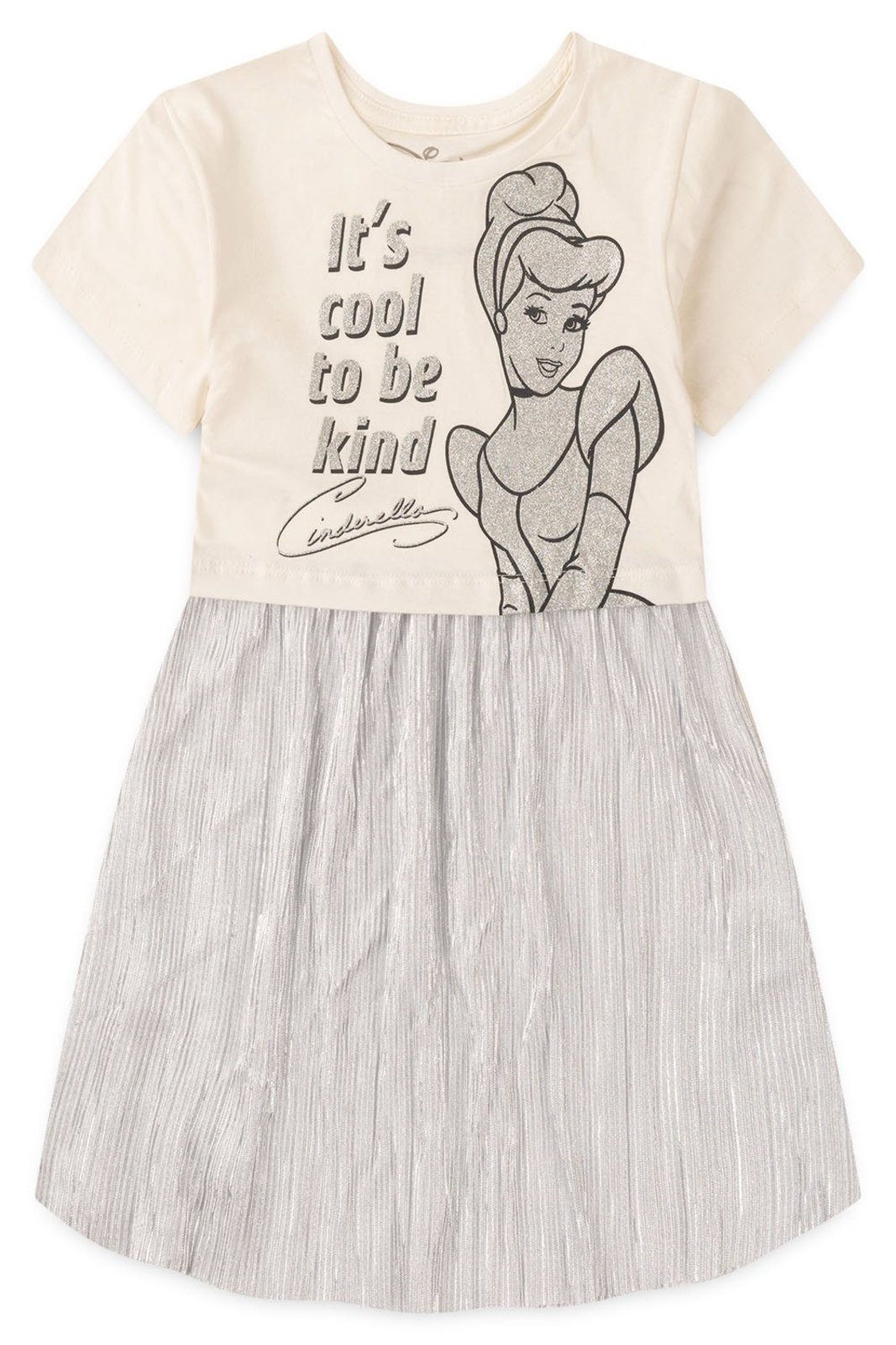 Infantil – Vestido Disney Feminino Cinderela Off White e Prata