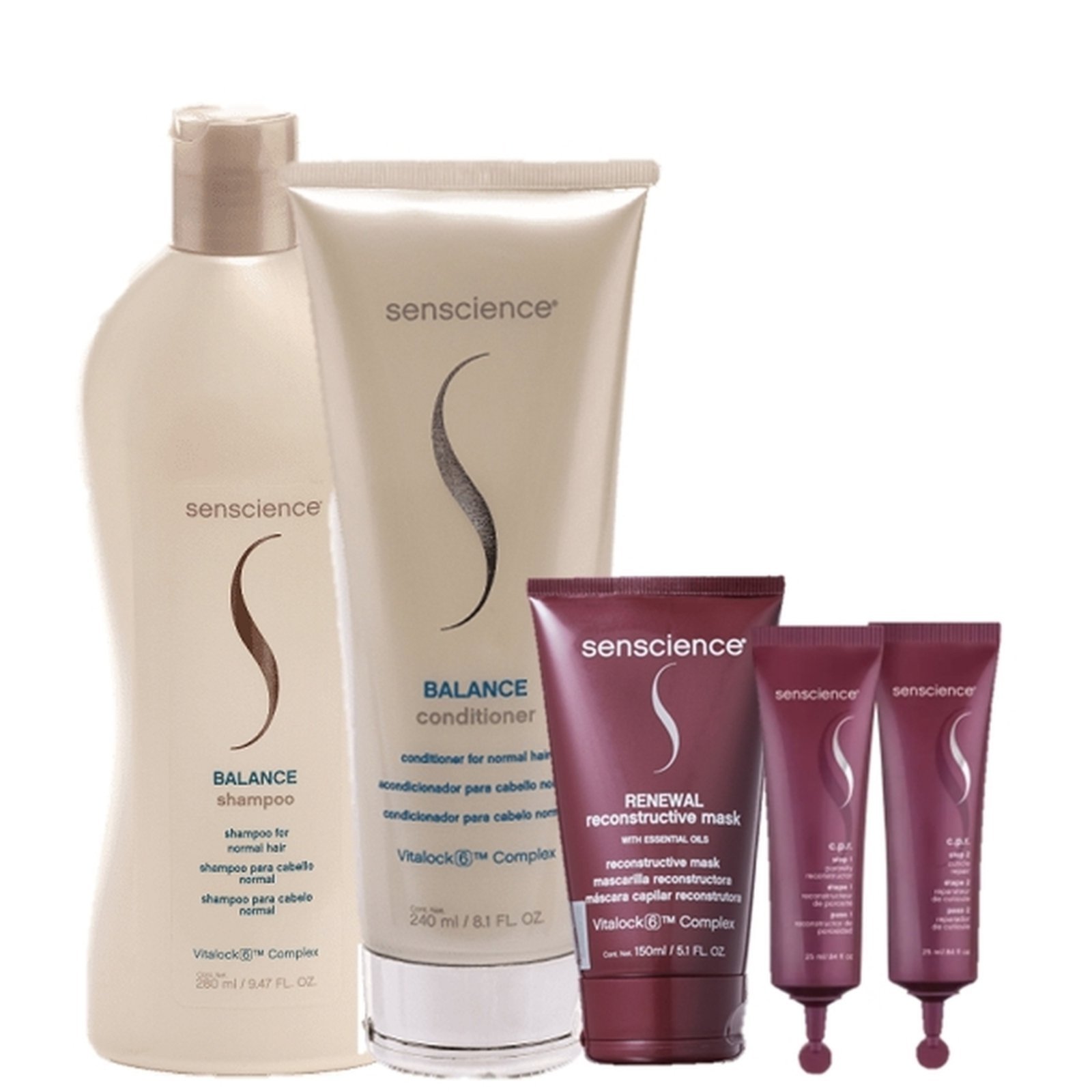Vista 2 Senscience Balance Home Care Duo CPR Tratamento Reconstrutor 25ml e Renewal Mask 150ml multicolorido Senscience multicolorido