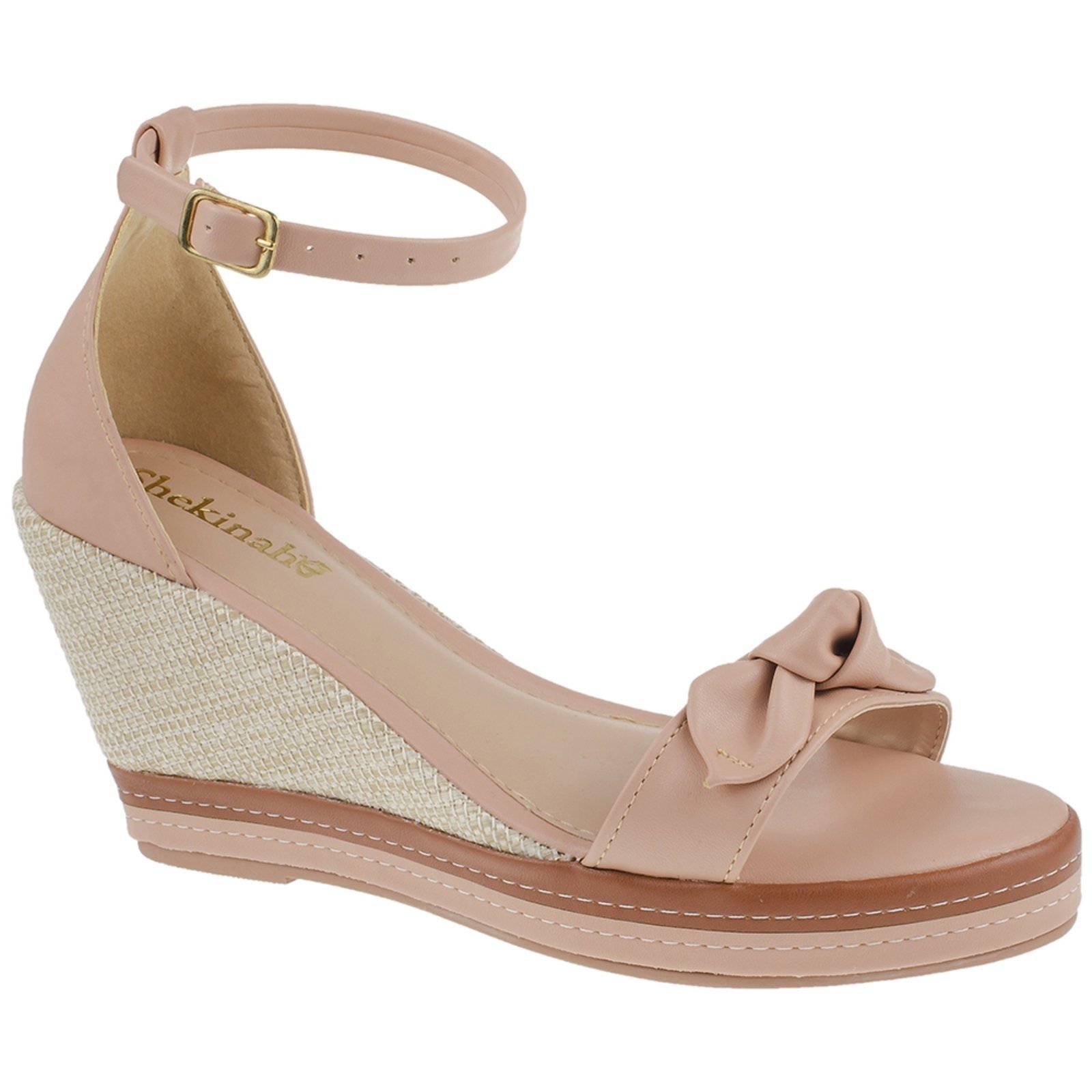 Vista 3 Sandália Feminina Anabela Laço Nó Salto Alto Plataforma Elegante Shekinah Tendencia Lançamento Moda nude Shekinah nude