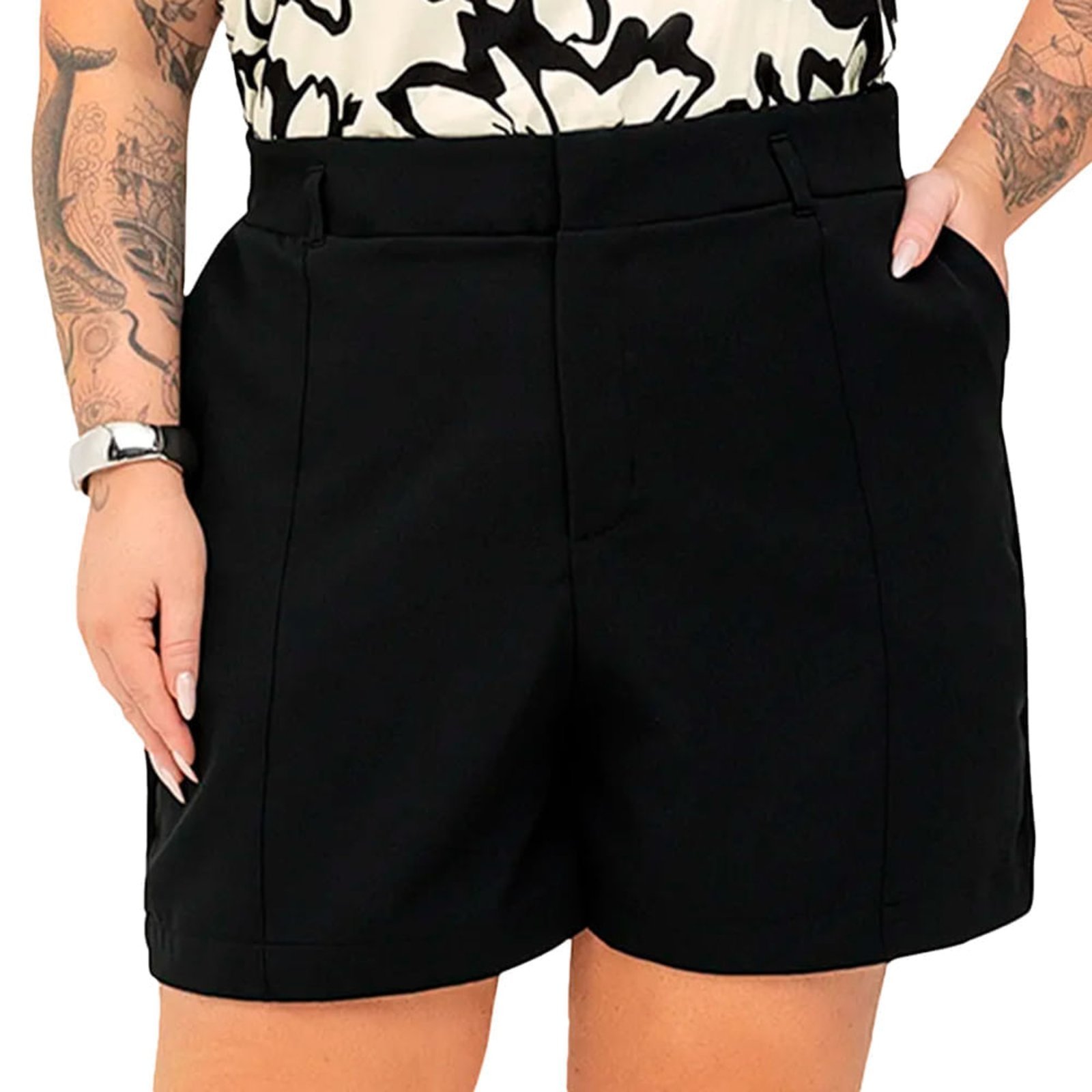 Short Feminino Secret Glam Plus Size Alfaiate Preto