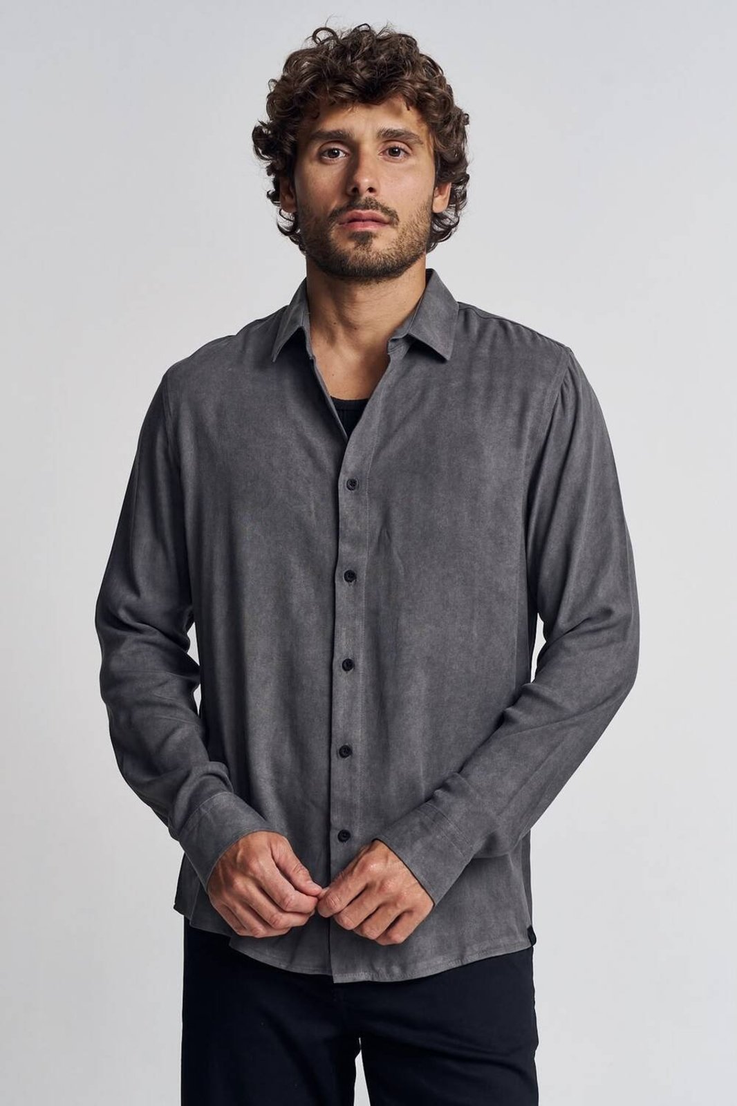 Camisa Masculina com Manga Longa - Casual Triton Cinza Fuligem