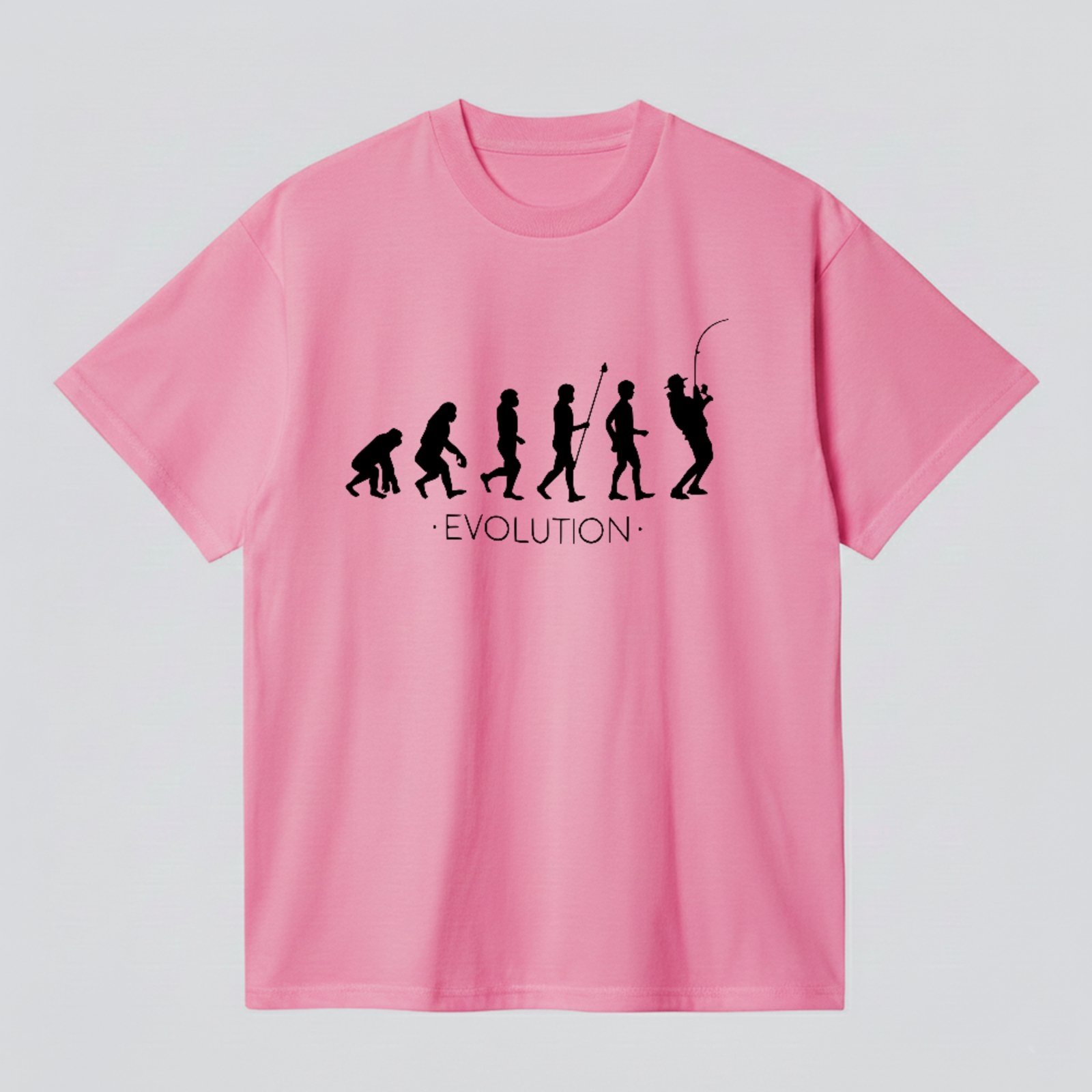 Camiseta Básica Evolução Do Homem Pescaria Estilo Geek Rosa