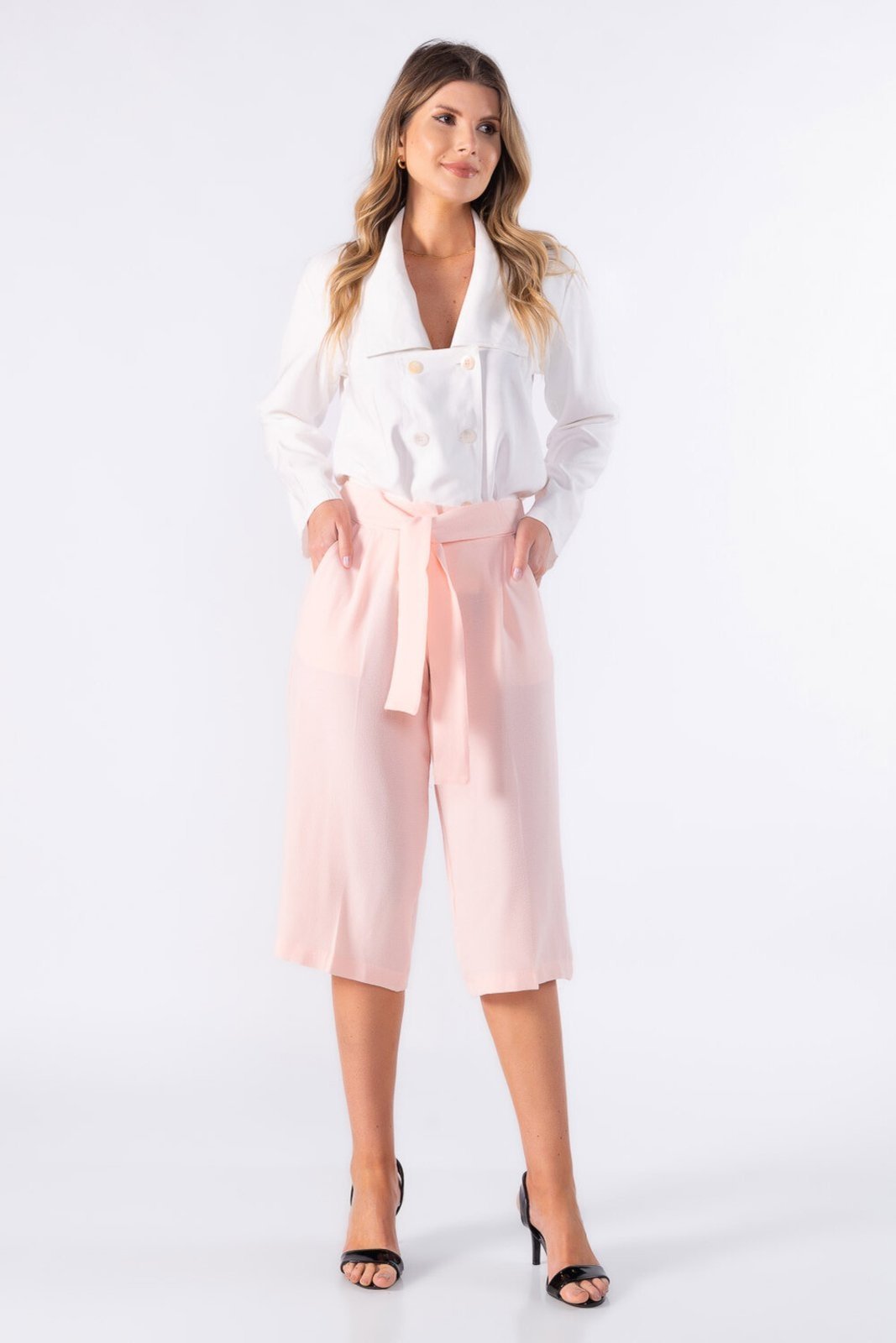 Pantacour crepe com bolsos Laranja