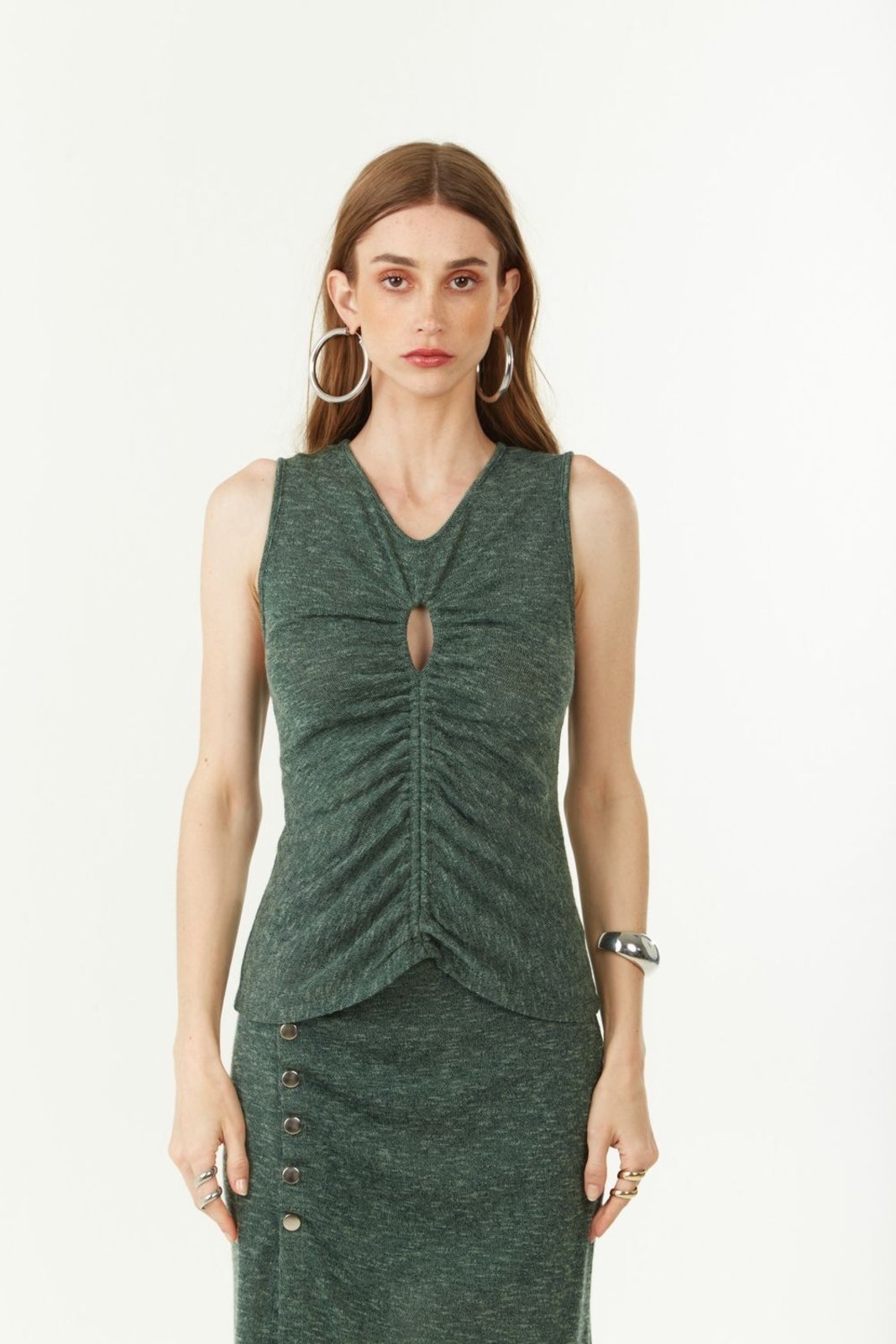 Vista 3 Blusa Zinco Ajustada Decote Careca Sem Alça Padrão verde Zinco verde