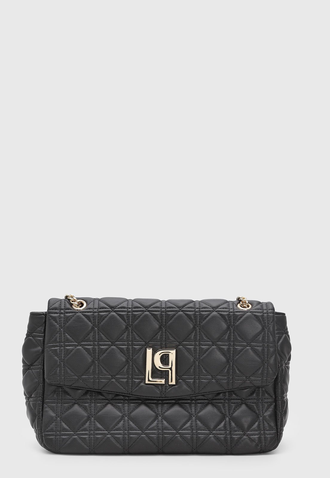 Bolsa Feminina Lança Perfume Matelassê Logo Dourado Preta