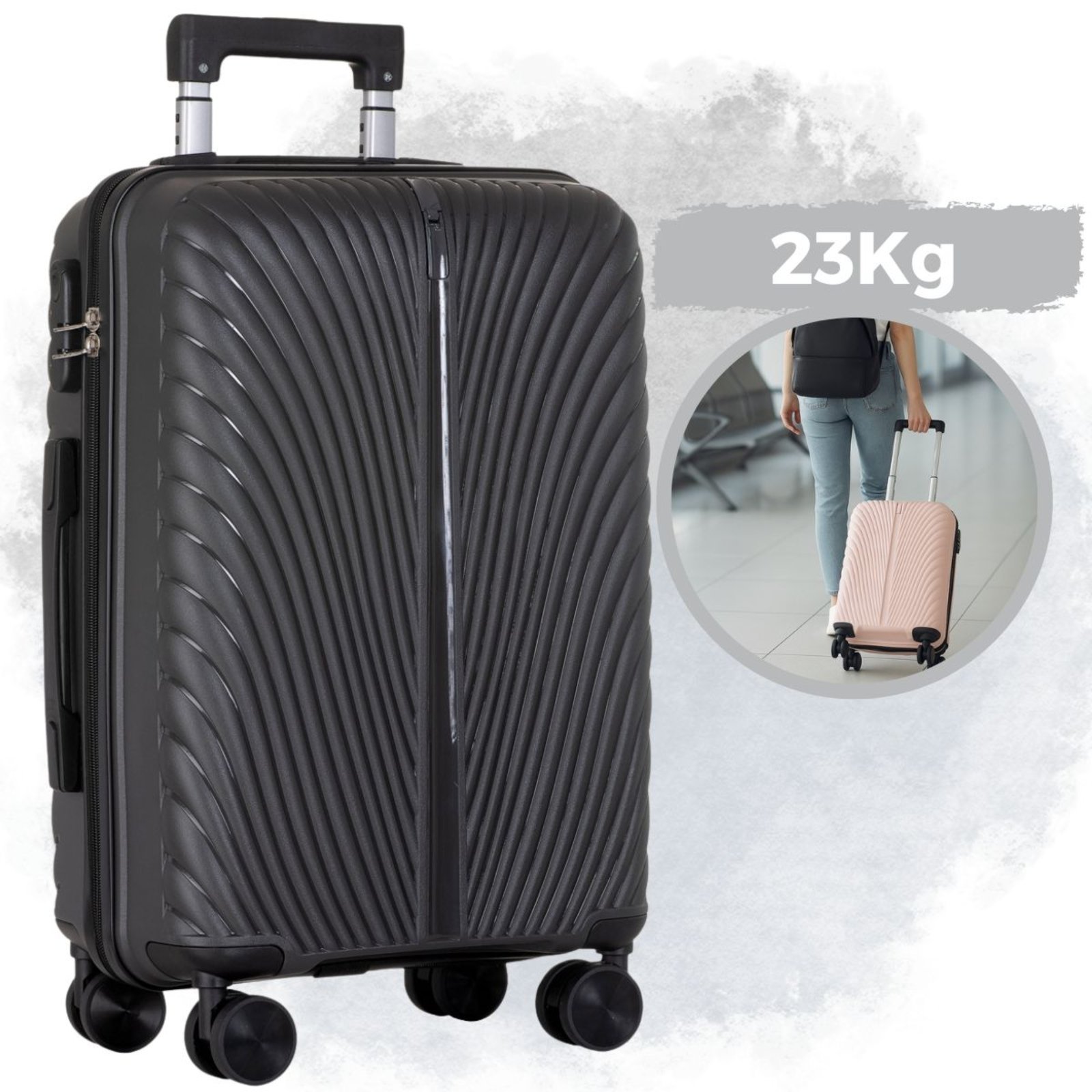 Mala de Viagem 23kg Média de Polipropileno Rodinhas 360° Cinza