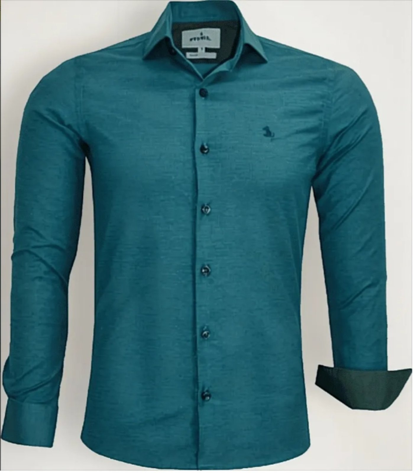 Camisa Social Amil Slim Nobel Algodão com Elastano Manga Longa Luxo Petróleo