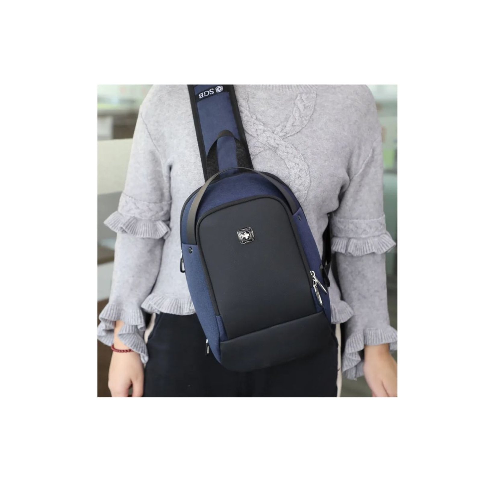 Vista 3 Bolsa Transversal Antifurto Mochila Cross Crocker azul