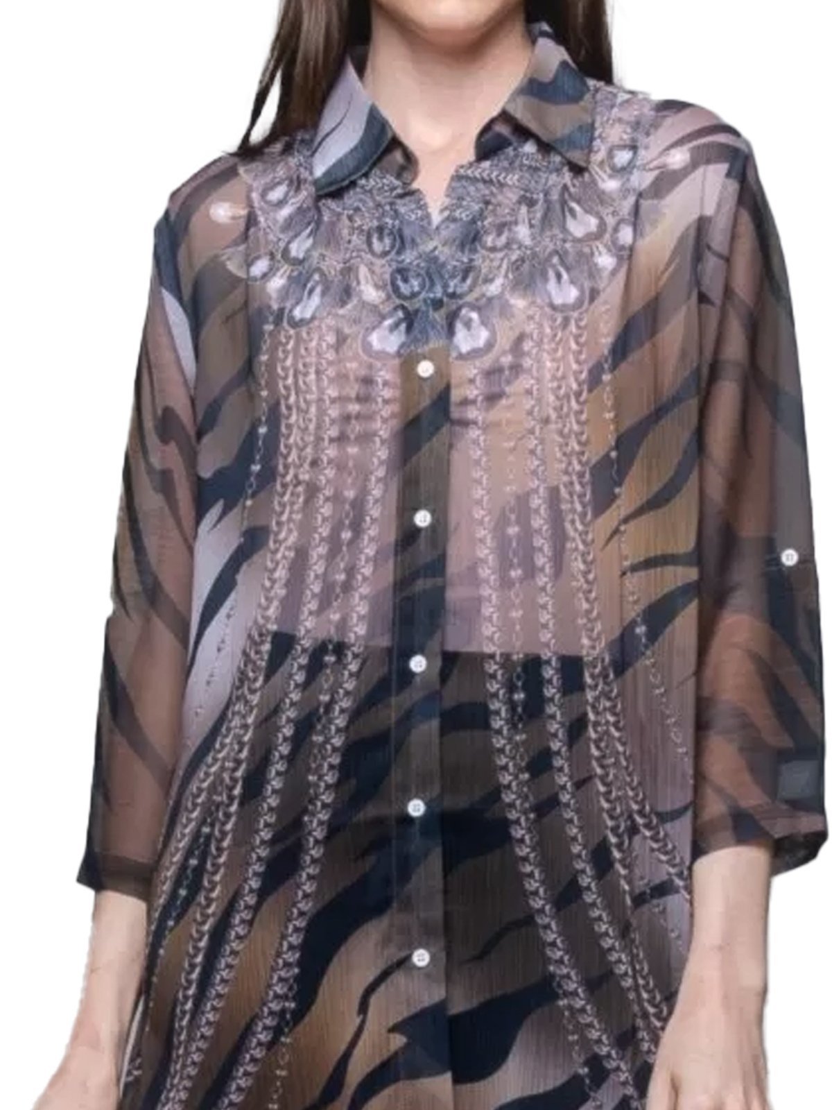 Chemise 101 Resort Wear Crepe Estampado Exclusivo Animal Print Marrom