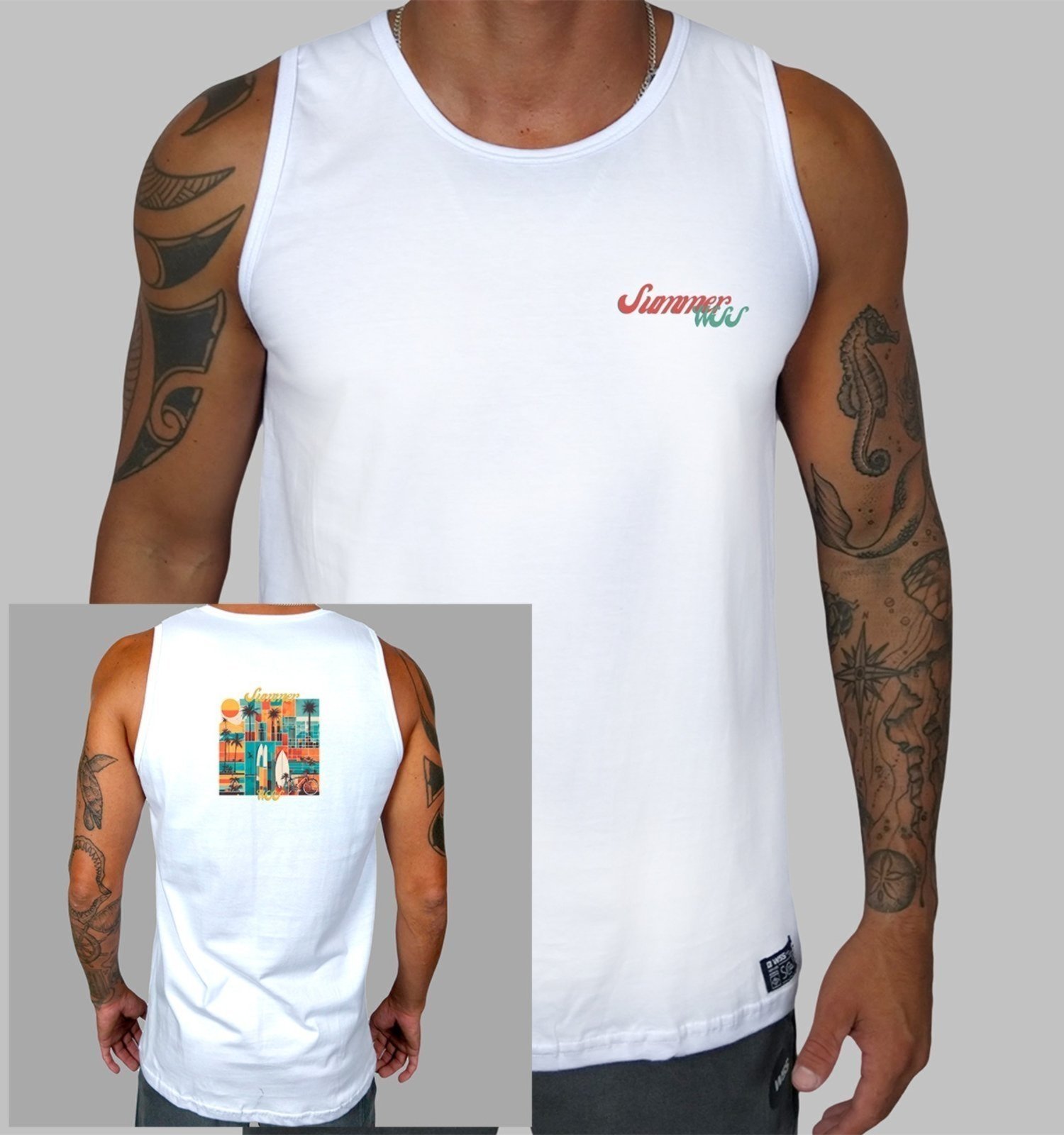 Camiseta Regata Branca Masculina L A Summer Algodão Prime WSS Branco