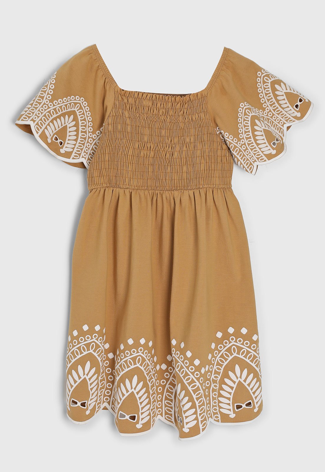 Infantil – Vestido Milon Estampa Étnica Manga Babado Caramelo