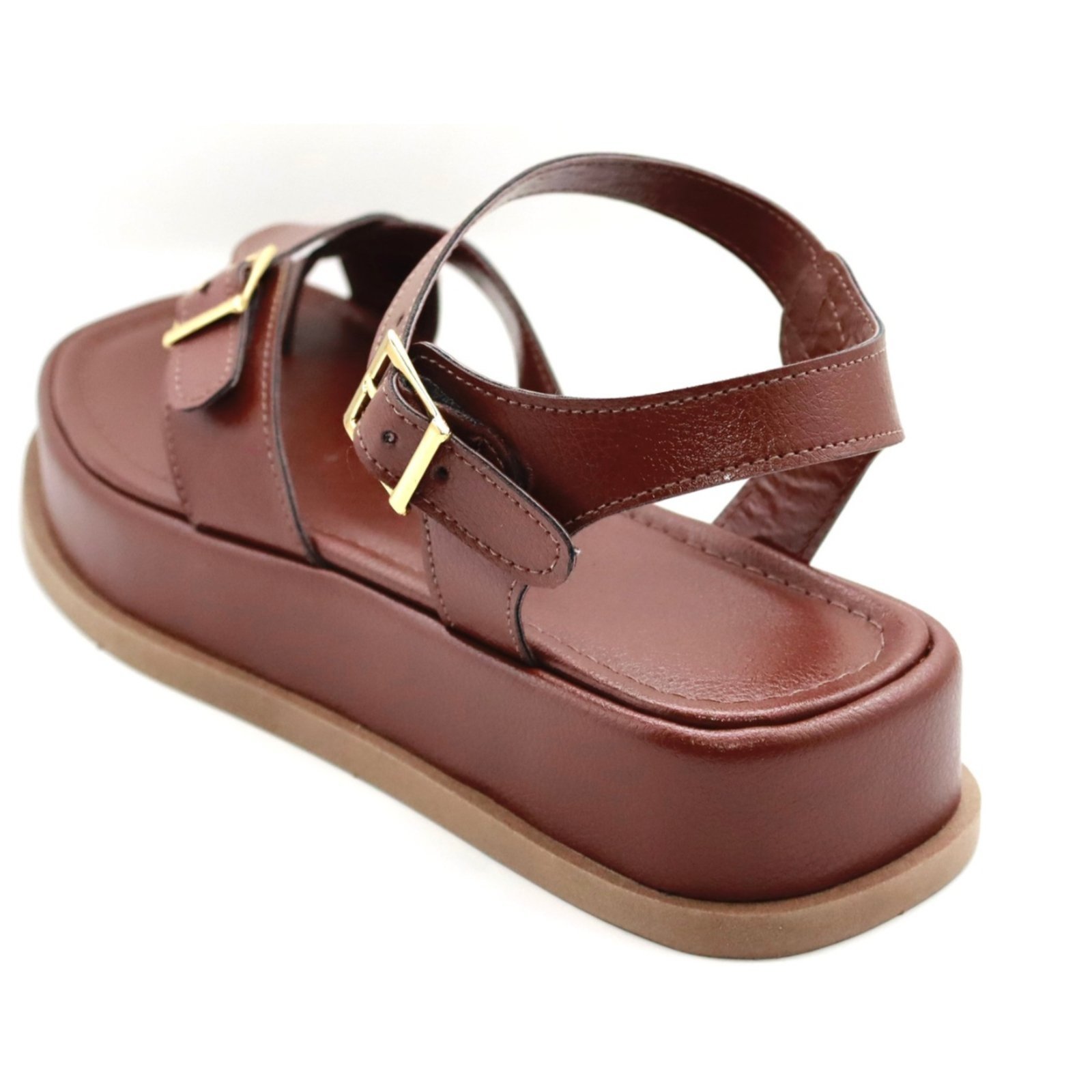 Vista 3 Sandália Flatform Feminina Papete Tiras Fivela 23410 Cacau Flor Da Pele Hannah Footwear marrom Hannah Footwear marrom