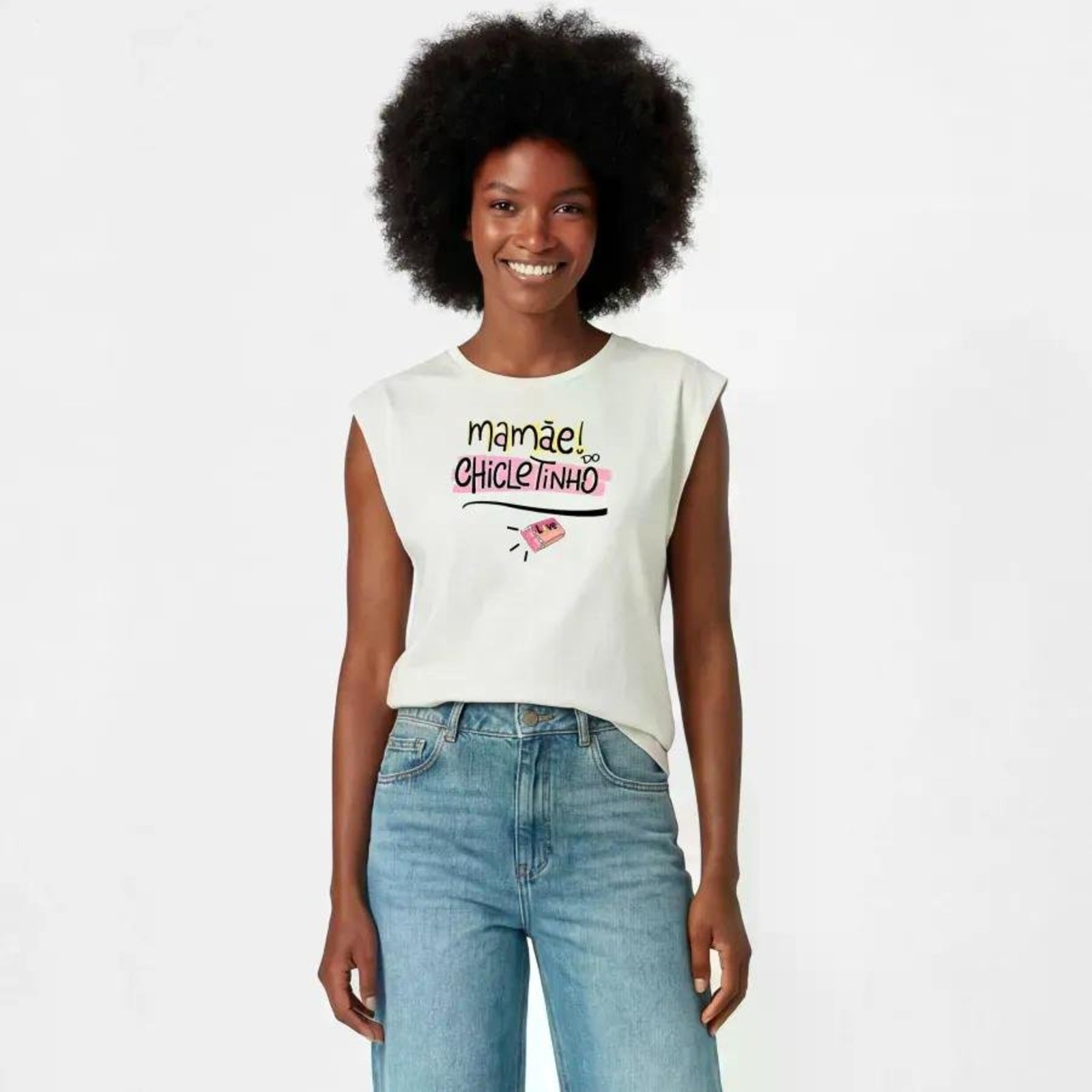 Infantil - Blusa Adulto Mamãe e Mini Chicletinho Branca Estampa Branco