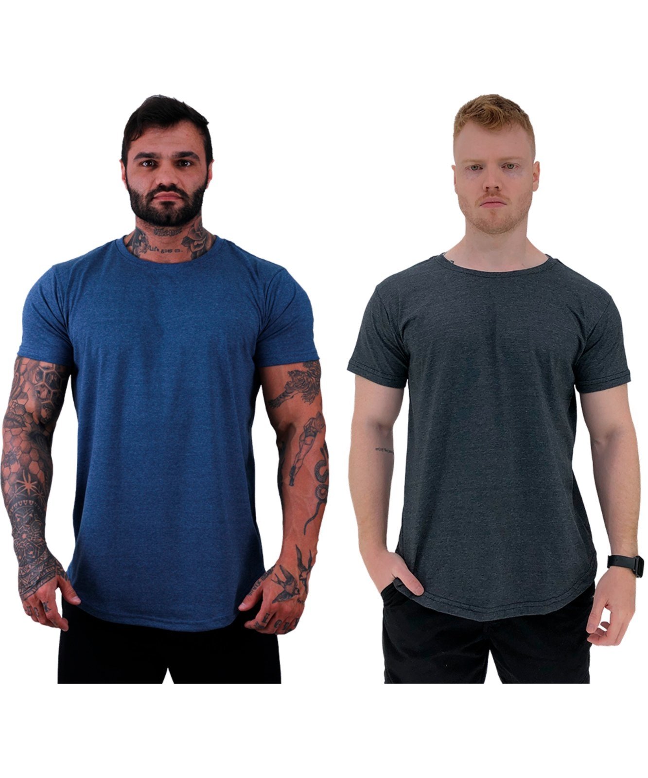 Kit 2 Camiseta Longline Masculina MXD Conceito para Academia e Casual Slim Mescla Marinho e Mescla Preto