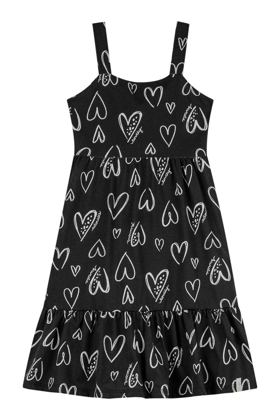 Infantil - Vestido Menina Corações Elian Preto