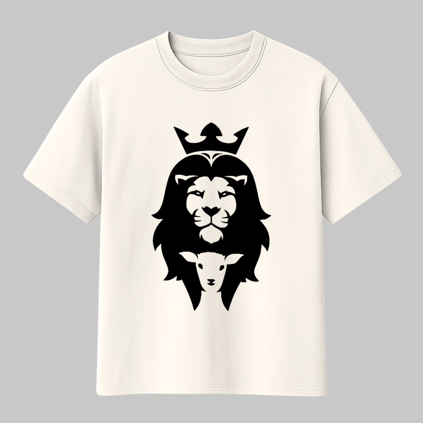 Camiseta Básica Leão e Cordeiro Símbolo Cristão Off White