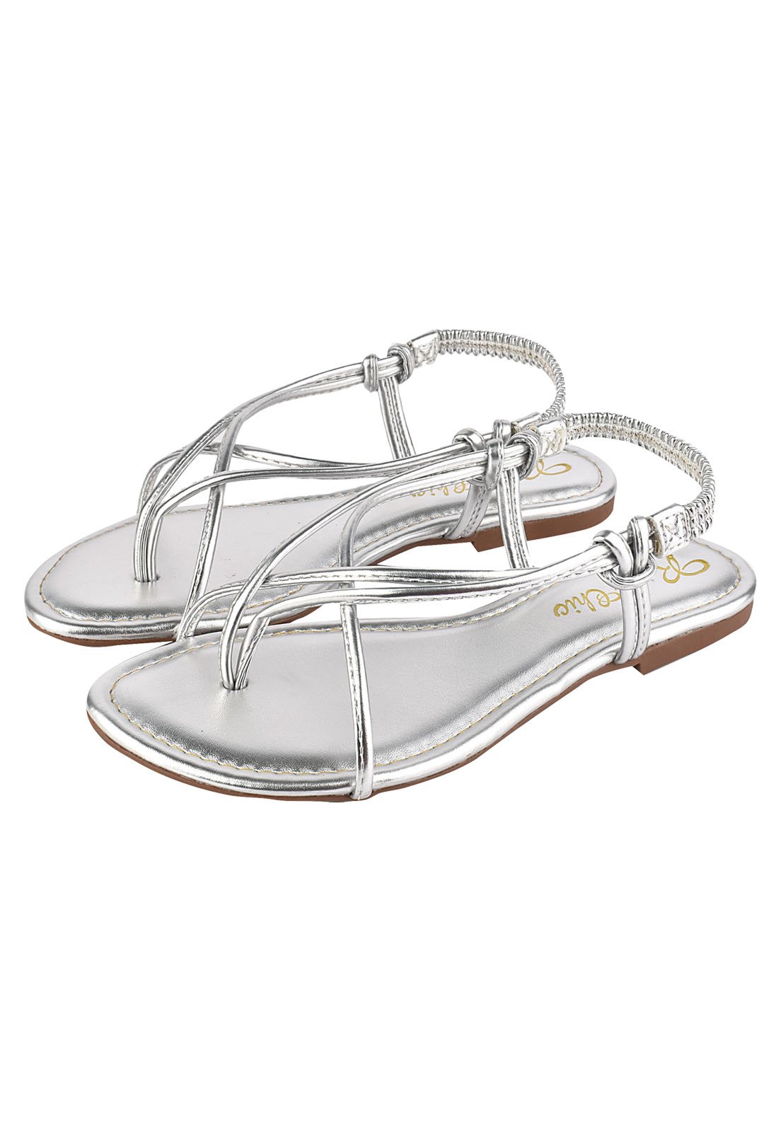 Rasteirinha Rosa Chic Calçados Sandália Flat Tirinhas Prata