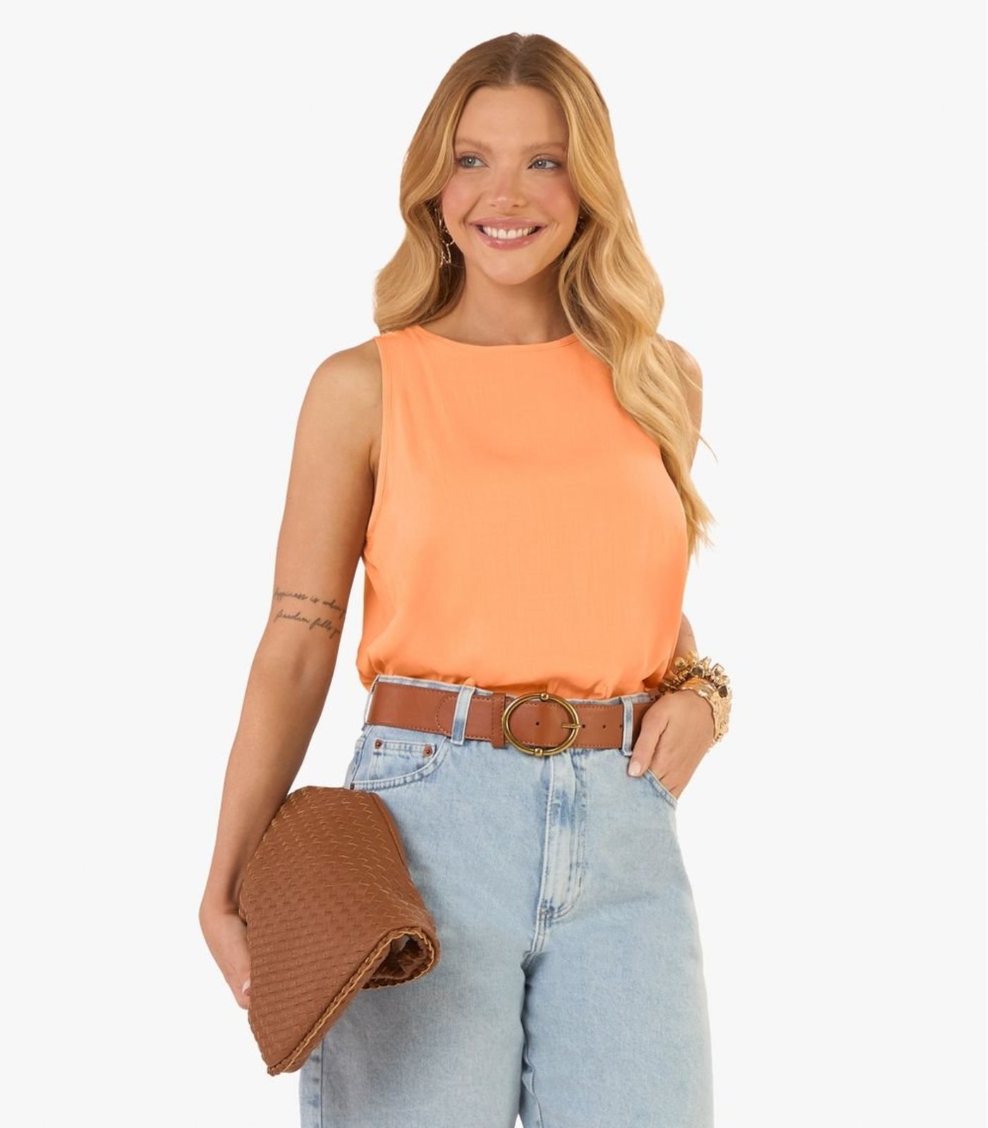 Regata Feminina Tecido Viscose Slub Rovitex Laranja