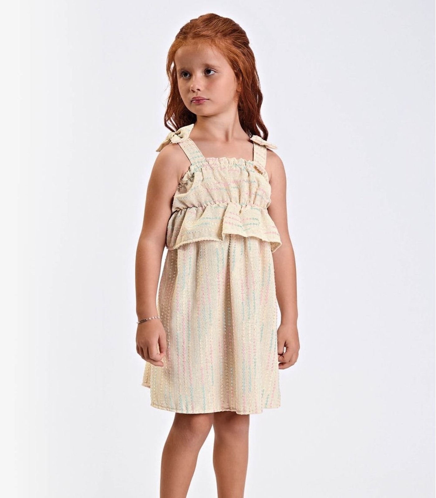 Infantil - Vestido Verão Menina Midi Com Plaquinha Trick Nick Bege