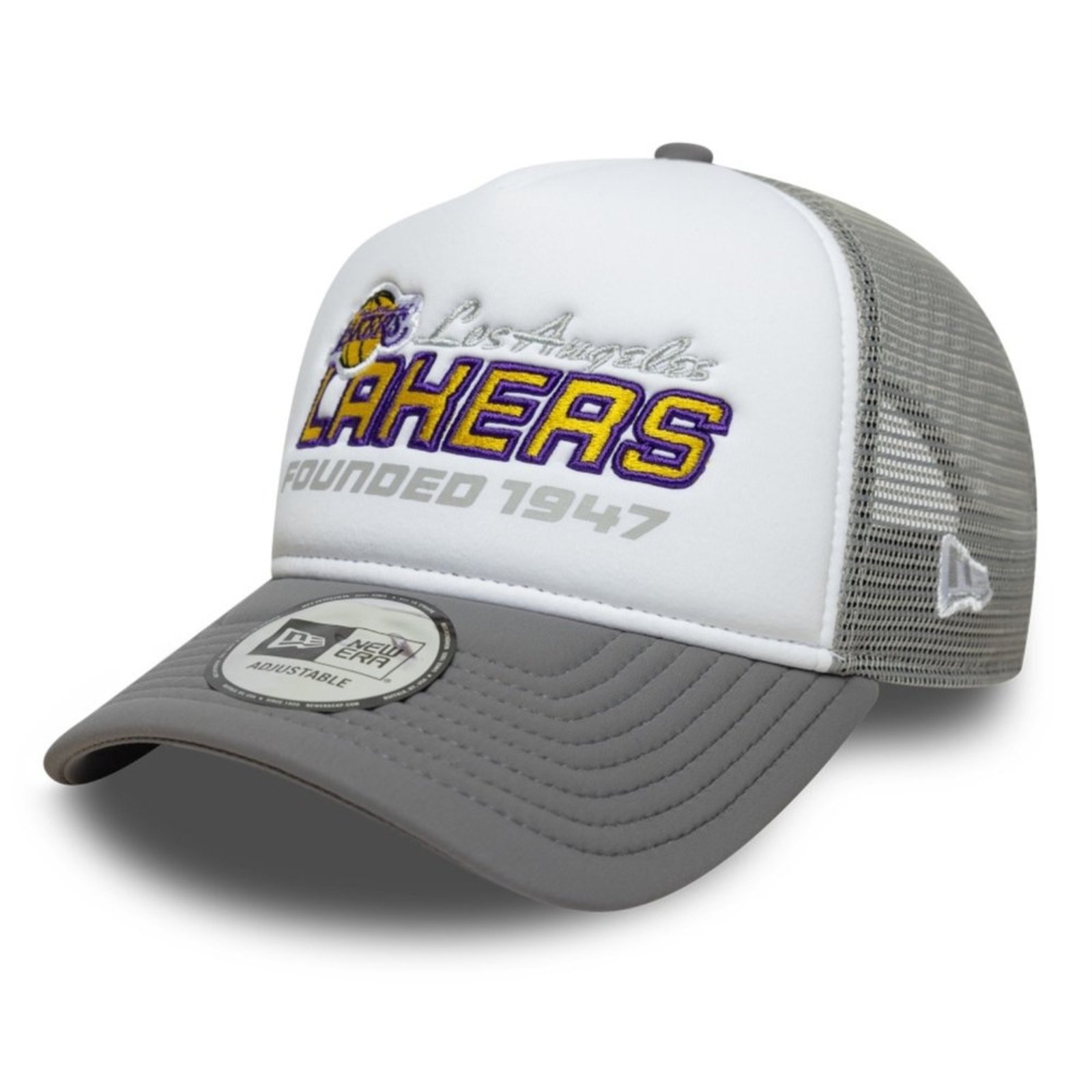 Bone New Era 9FORTY A-Frame Trucker Los Angeles Lakers NBA Branco/Cinza