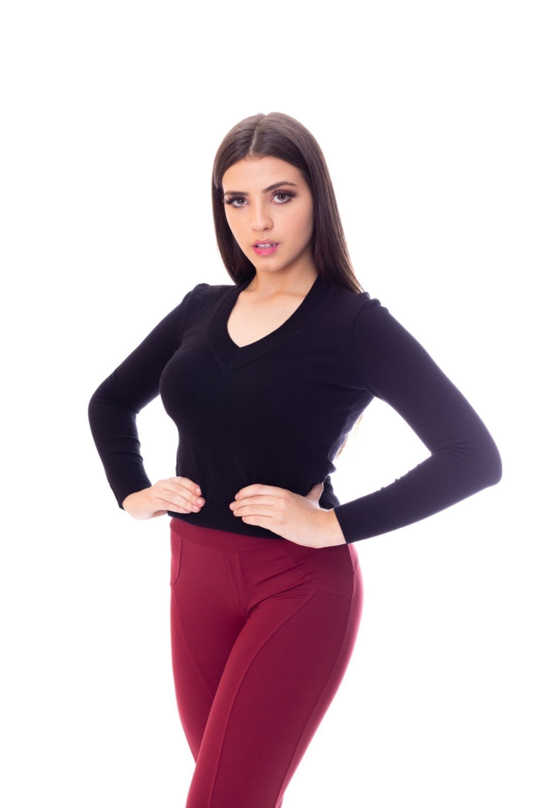 Blusa Moda Vício Decote V Manga Longa Tricô Preto