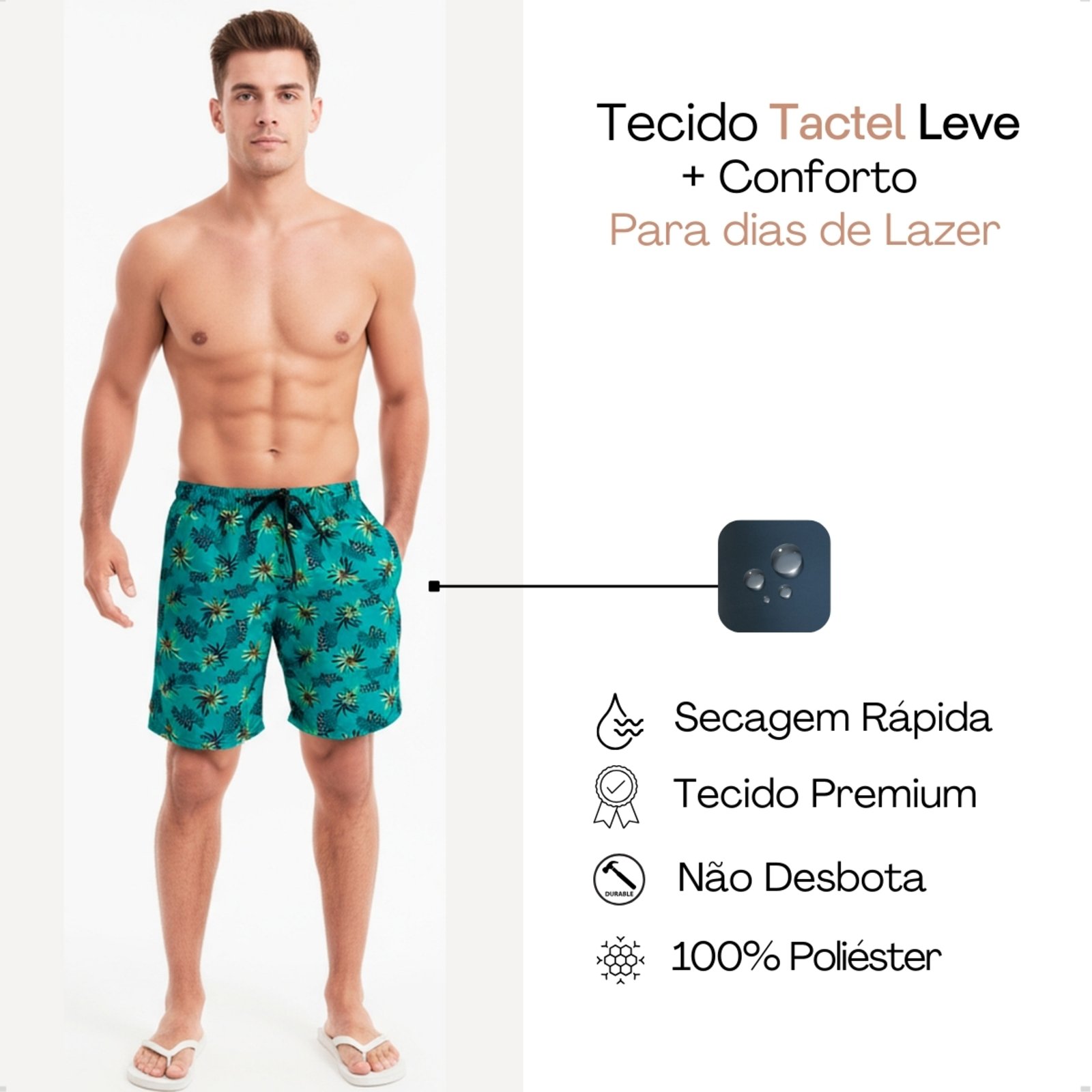 Bermuda KS Masculina Short Praia Estampado Tactel Floral Premium