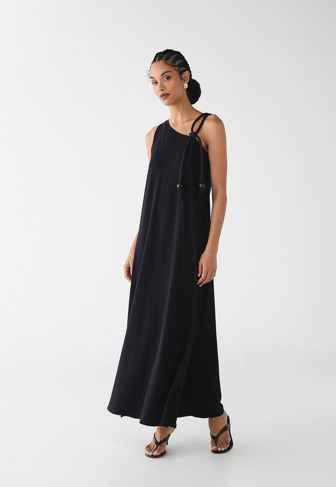 Vestido Longo Feminino CaCay Alça Corda Preto