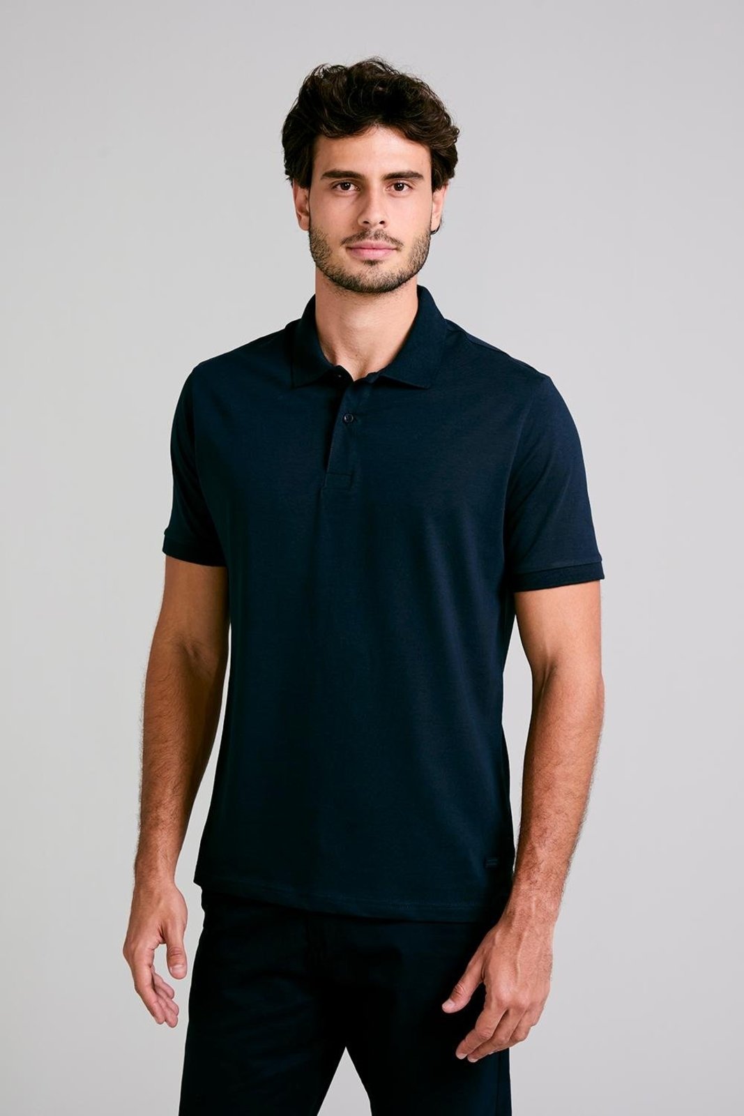 Camisa Polo Básica Malha Premium Comfort, HS5053 Azul Marinho