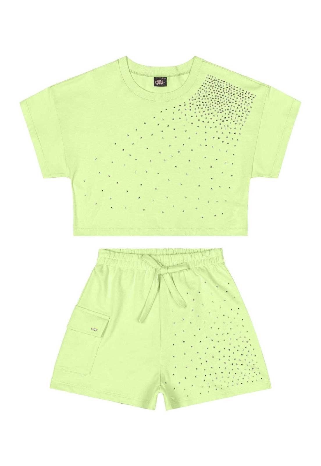 Vista 3 Infantil - Conjunto com Blusa e Short com Strass Gloss verde Gloss verde