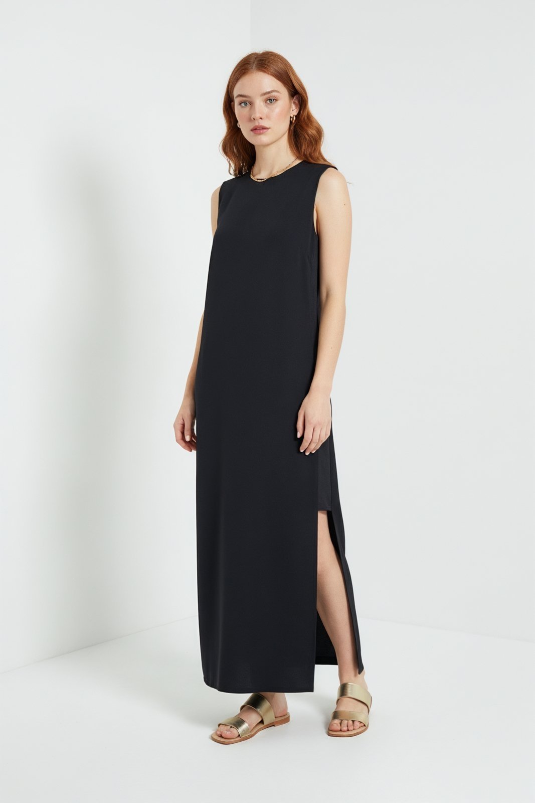 VESTIDO MIDI RECORTE LATERAL TRAYMON – PRETO – XGG