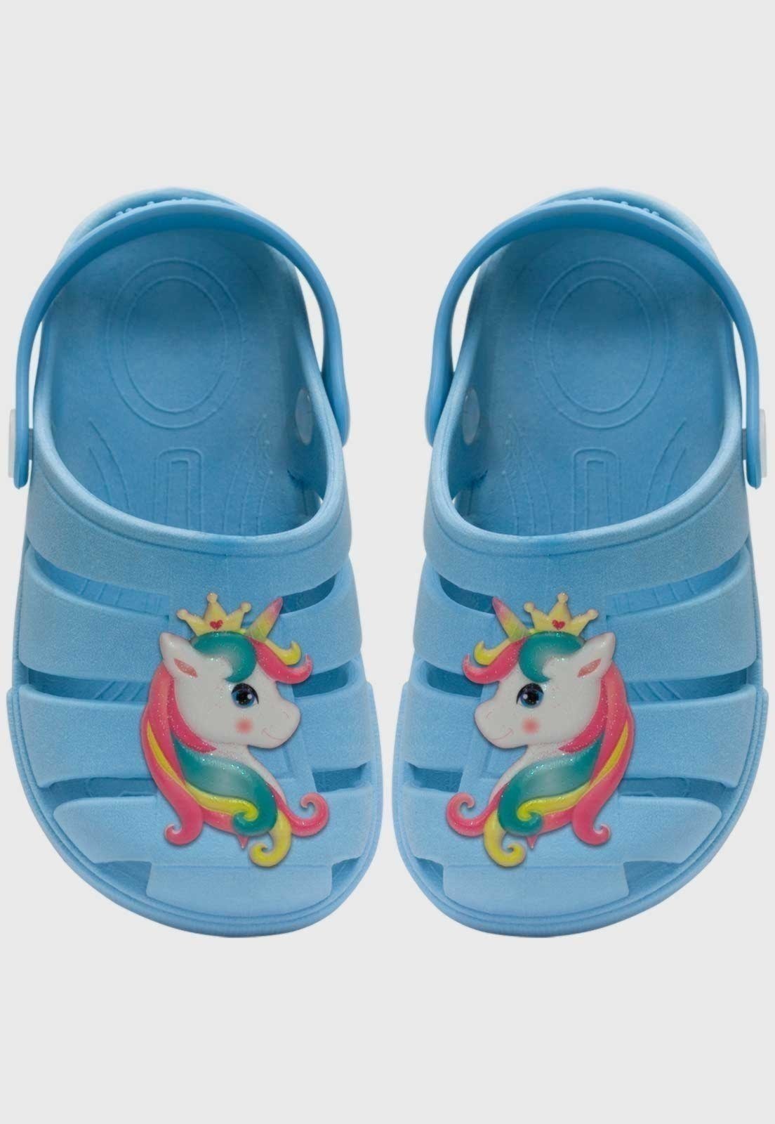 Infantil - Babuche Sandália Pópidi Menina Unicórnio Azul