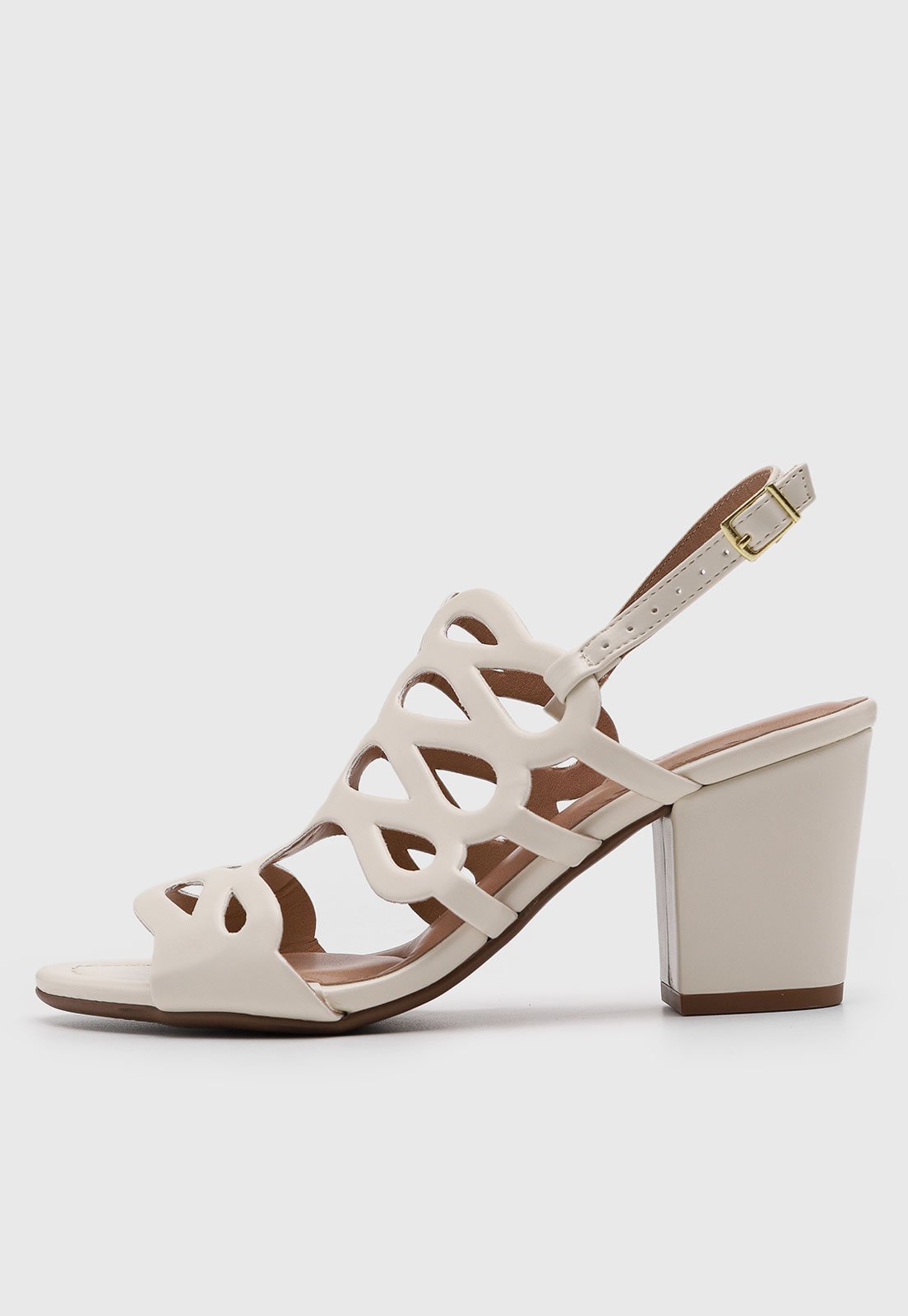 Vista 2 Sandália Feminina Beira Rio Salto Bloco Recortes Off-White off-white white BEIRA RIO off-white white