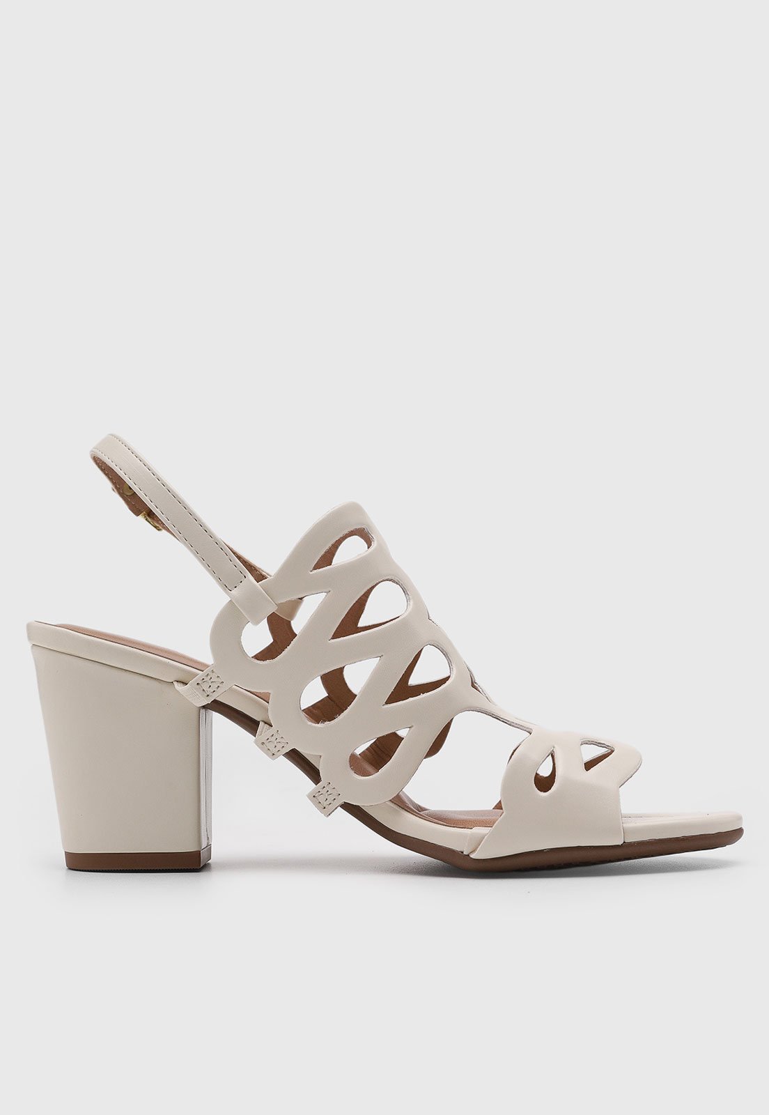 Vista 3 Sandália Feminina Beira Rio Salto Bloco Recortes Off-White off-white white BEIRA RIO off-white white
