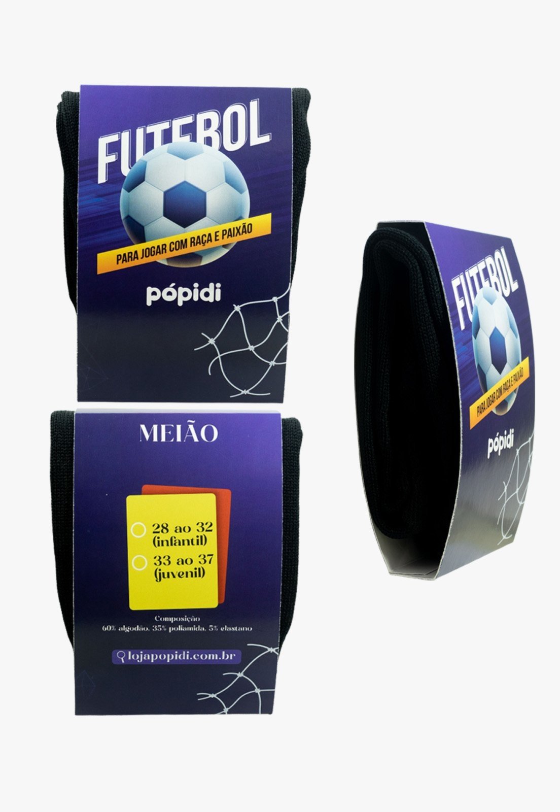 Vista 3 Meião Futebol Pópidi preto preto