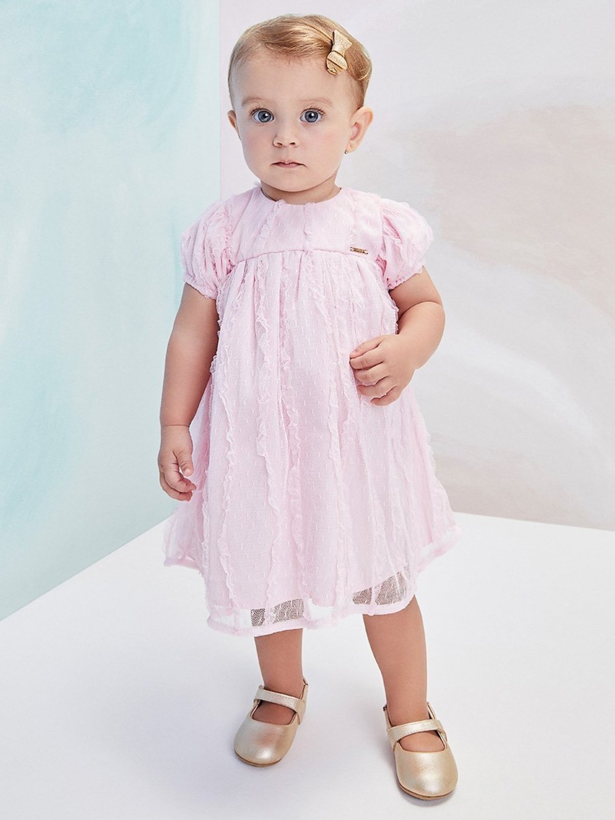Infantil - Vestido Rosa de Tule Bordado