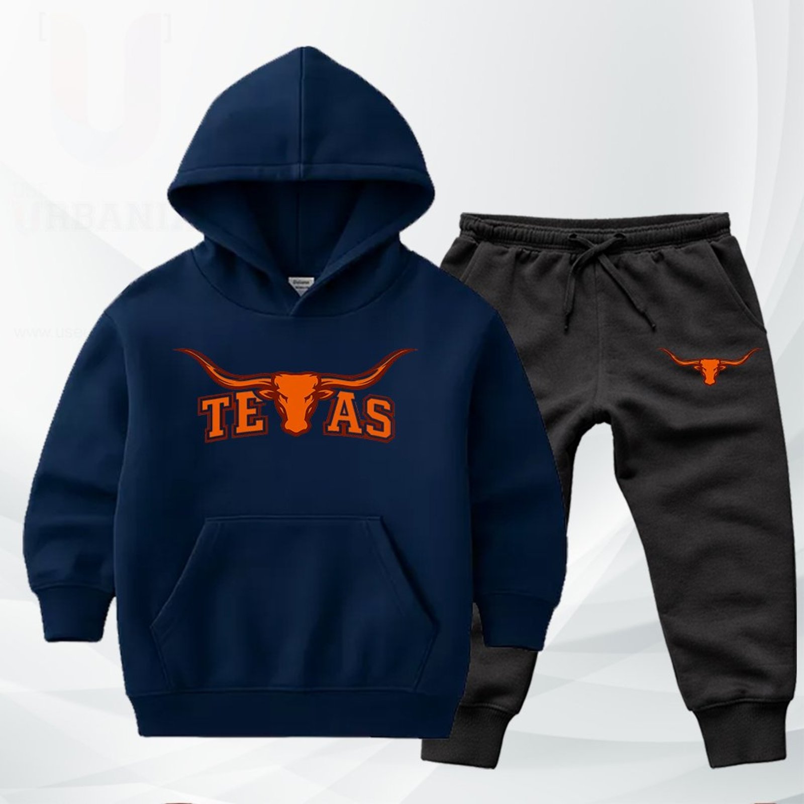 Infantil - Conjunto Moletom Urbania Moleton escola volta as aulas Canguru Fechado com Bolso e Capuz Azul marinho escuro estampa texas