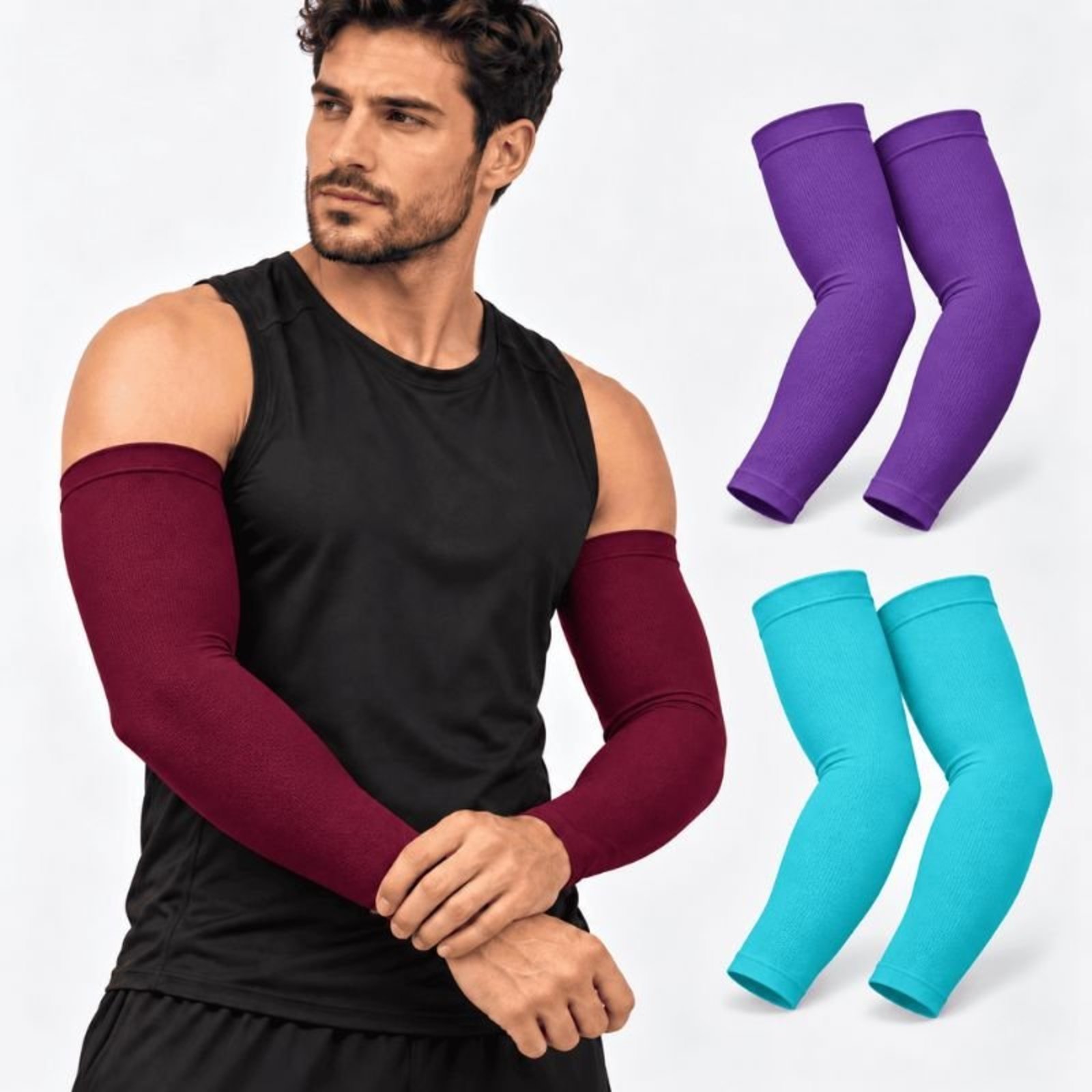 Kit 3 Manguitos De Proteção Uv Para Braços Slim Fitness - Roxo - Vinho - Turquesa